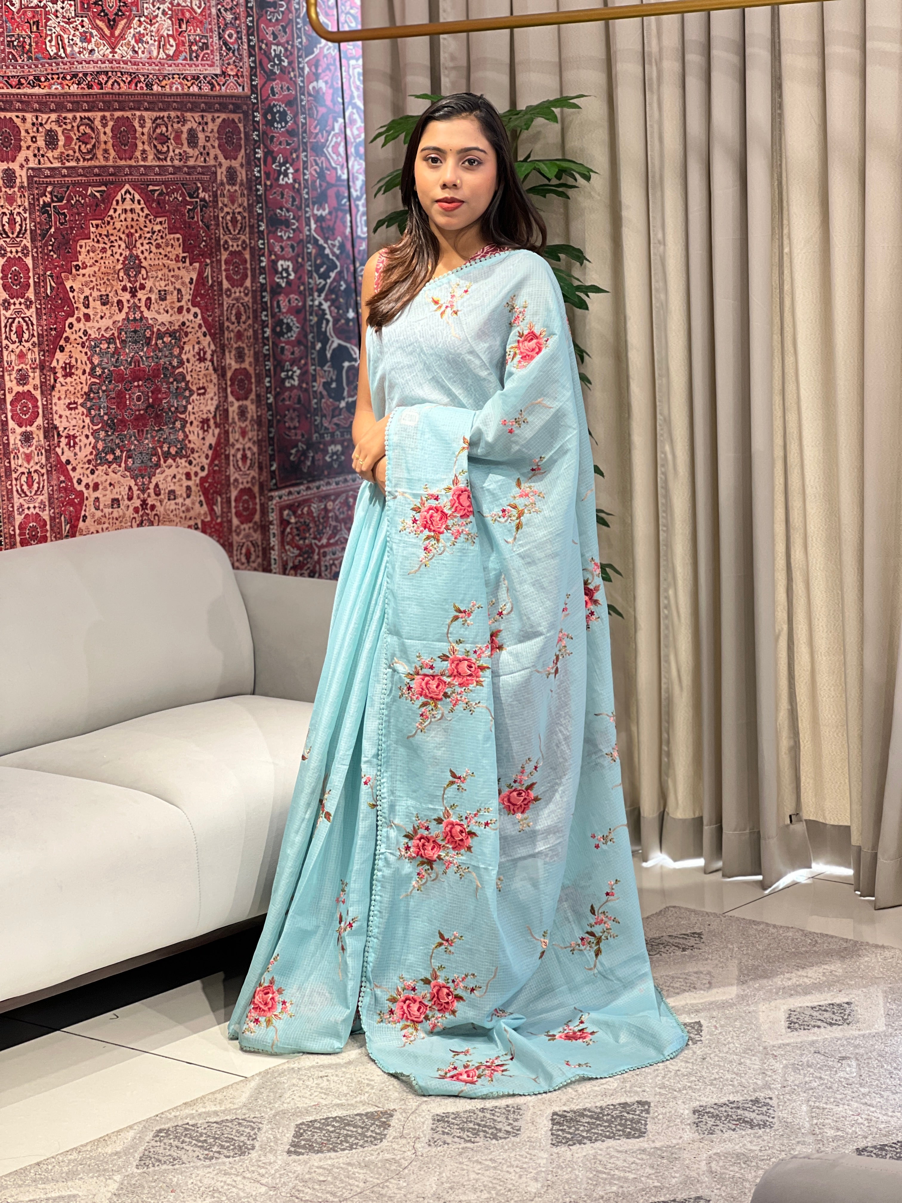Floral Embroidery Detailed Silky Kota Saree | BLD1620