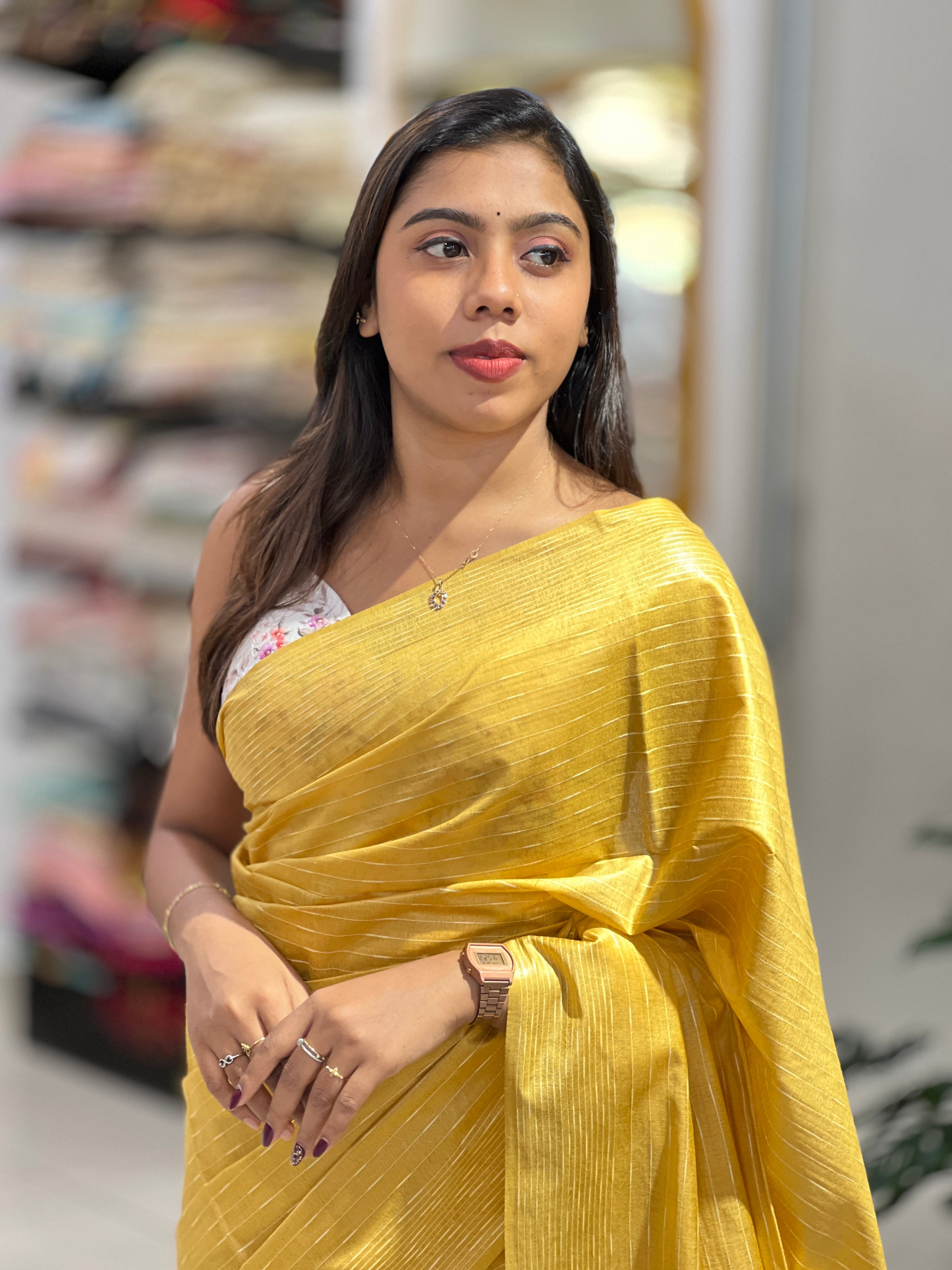 Thread Woven Stripe Patterned Semi Tussar Saree | PF1079