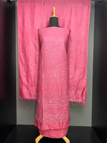 Machine Embroidery Detailed Pure Tussar Salwar Set | SBS1380