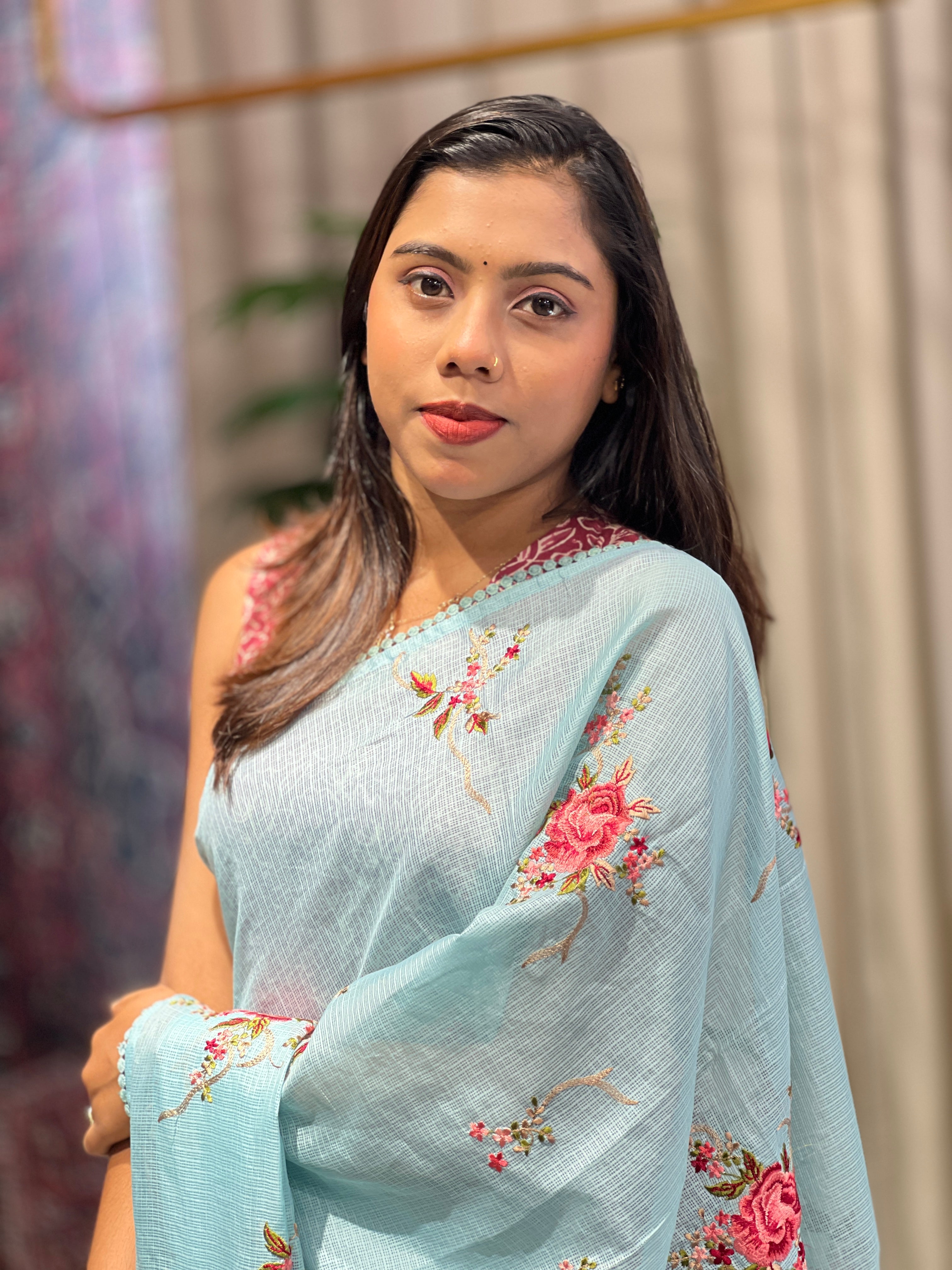 Floral Embroidery Detailed Silky Kota Saree | BLD1620