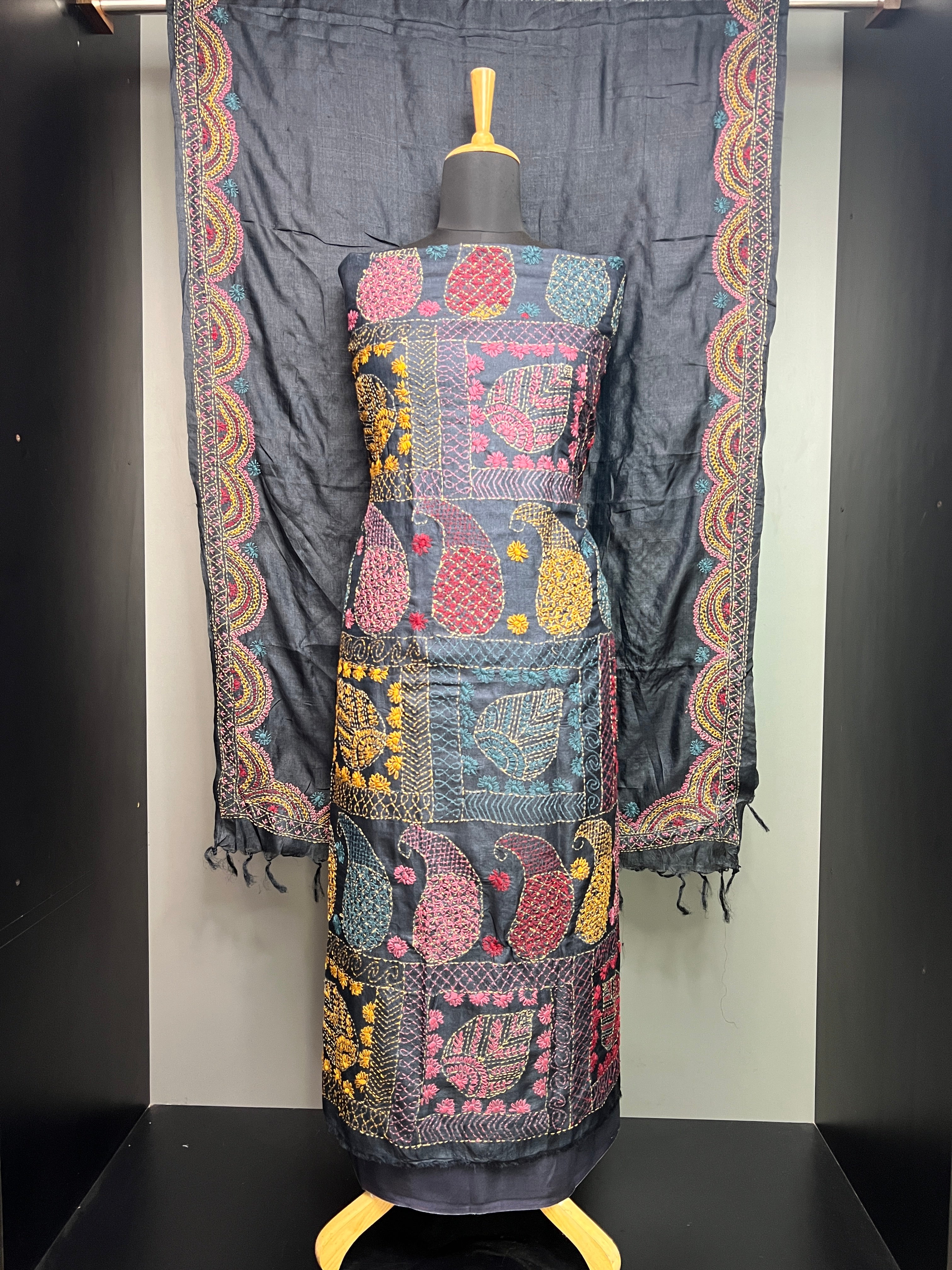 Hand Embroidery Detailed Pure Tussar Salwar Set | SBS1409