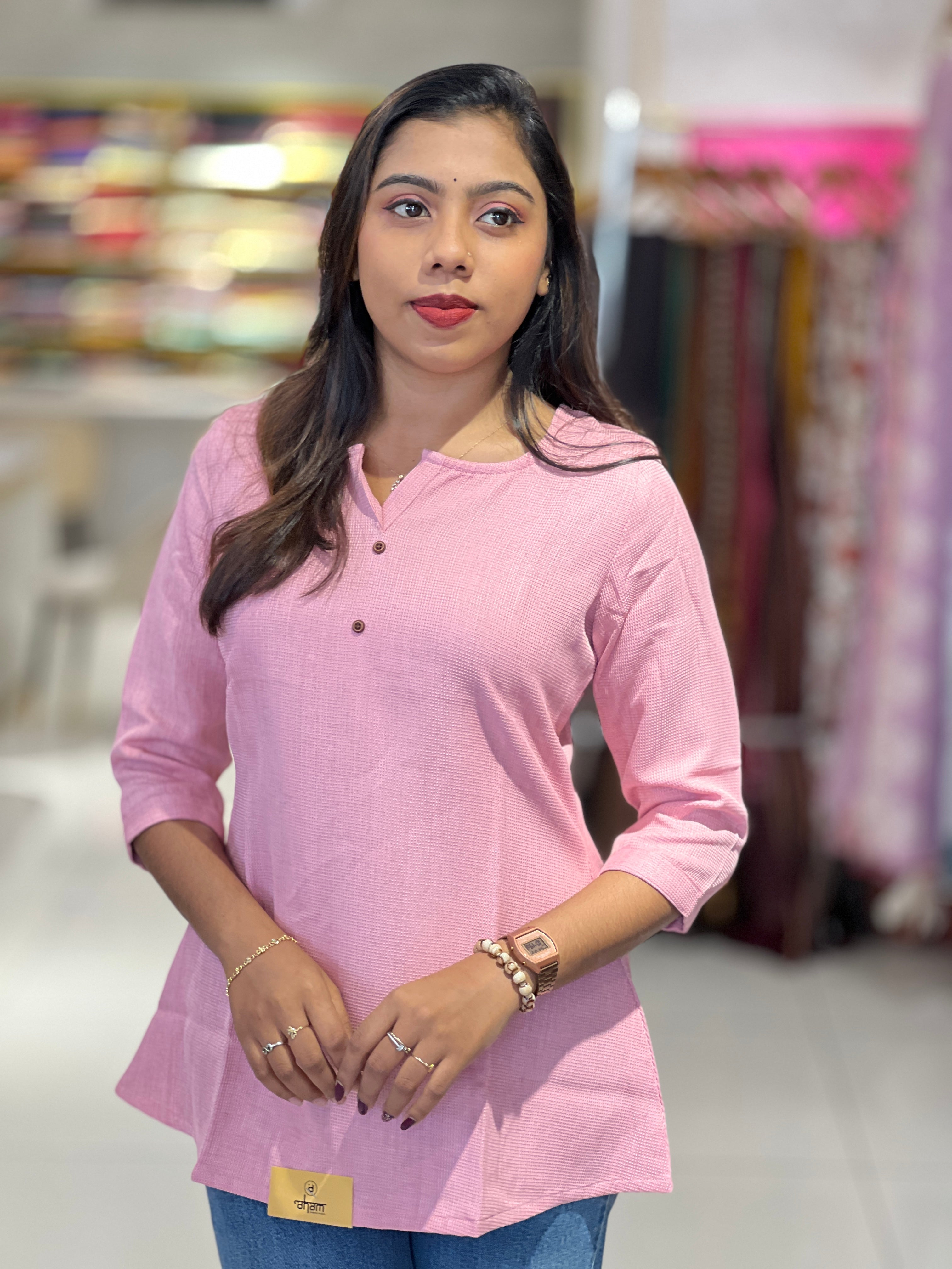 Button Detailed Solid Rayon Short Kurta | VSI136