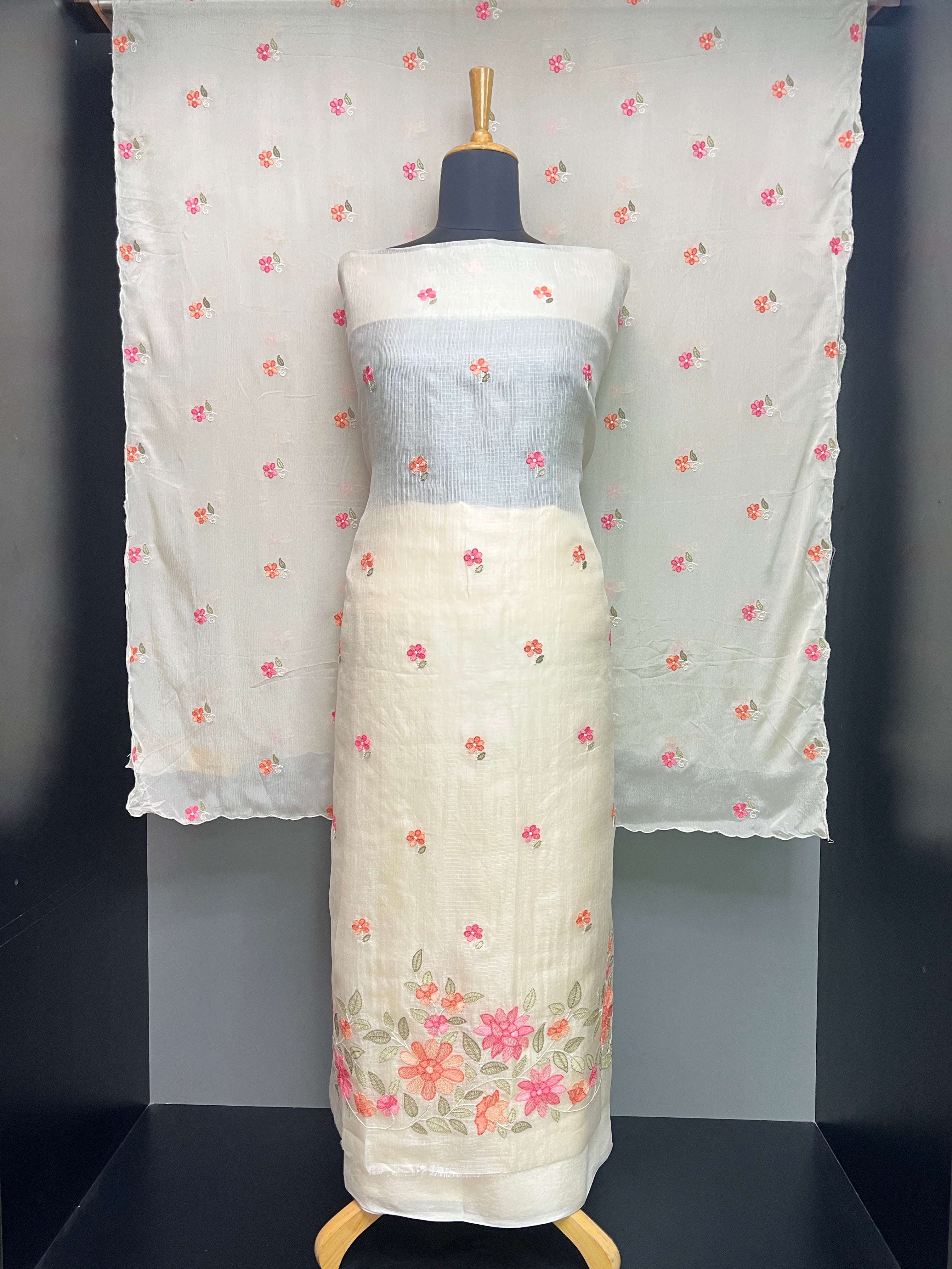 Multi-Color Floral Embroidery Detailed Tussar Kota Salwar Set | SBS1393