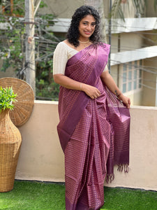 Geometric Weaving Pattern Bamboo Tussar Saree  | ACT1145