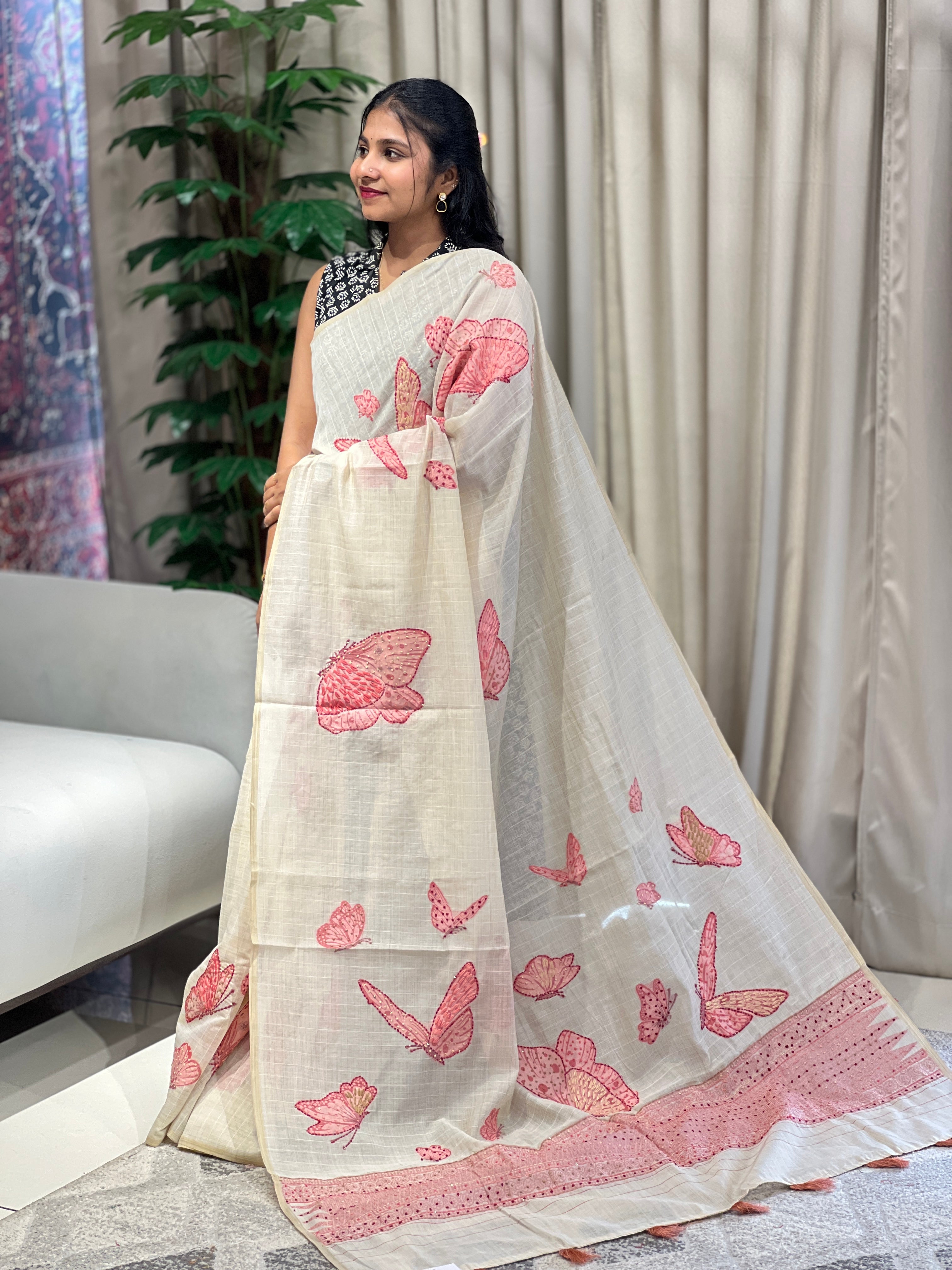 Hand Embroidery Detailed Chanderi Saree | BLD1690