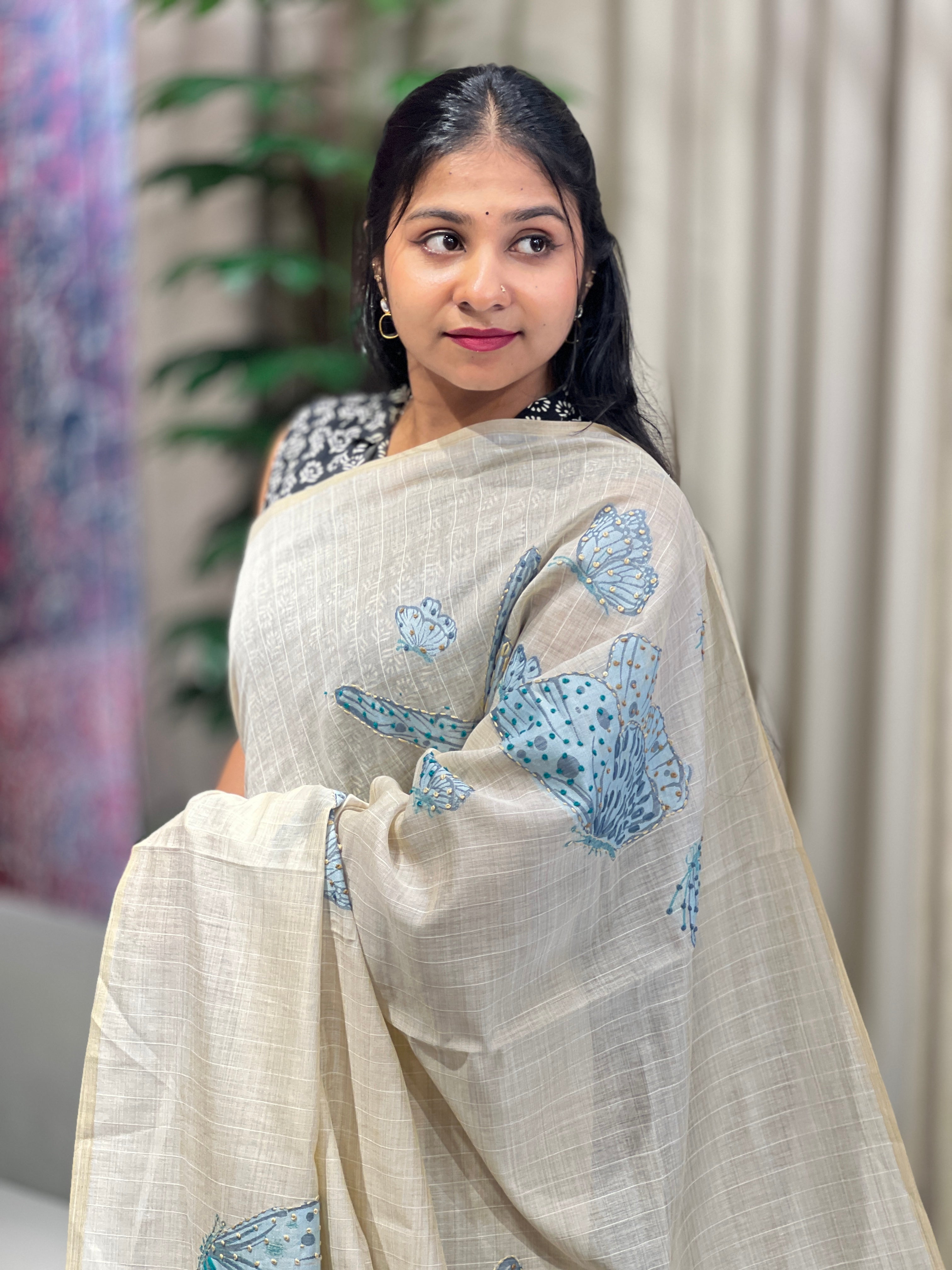 Hand Embroidery Detailed Chanderi Saree | BLD1689