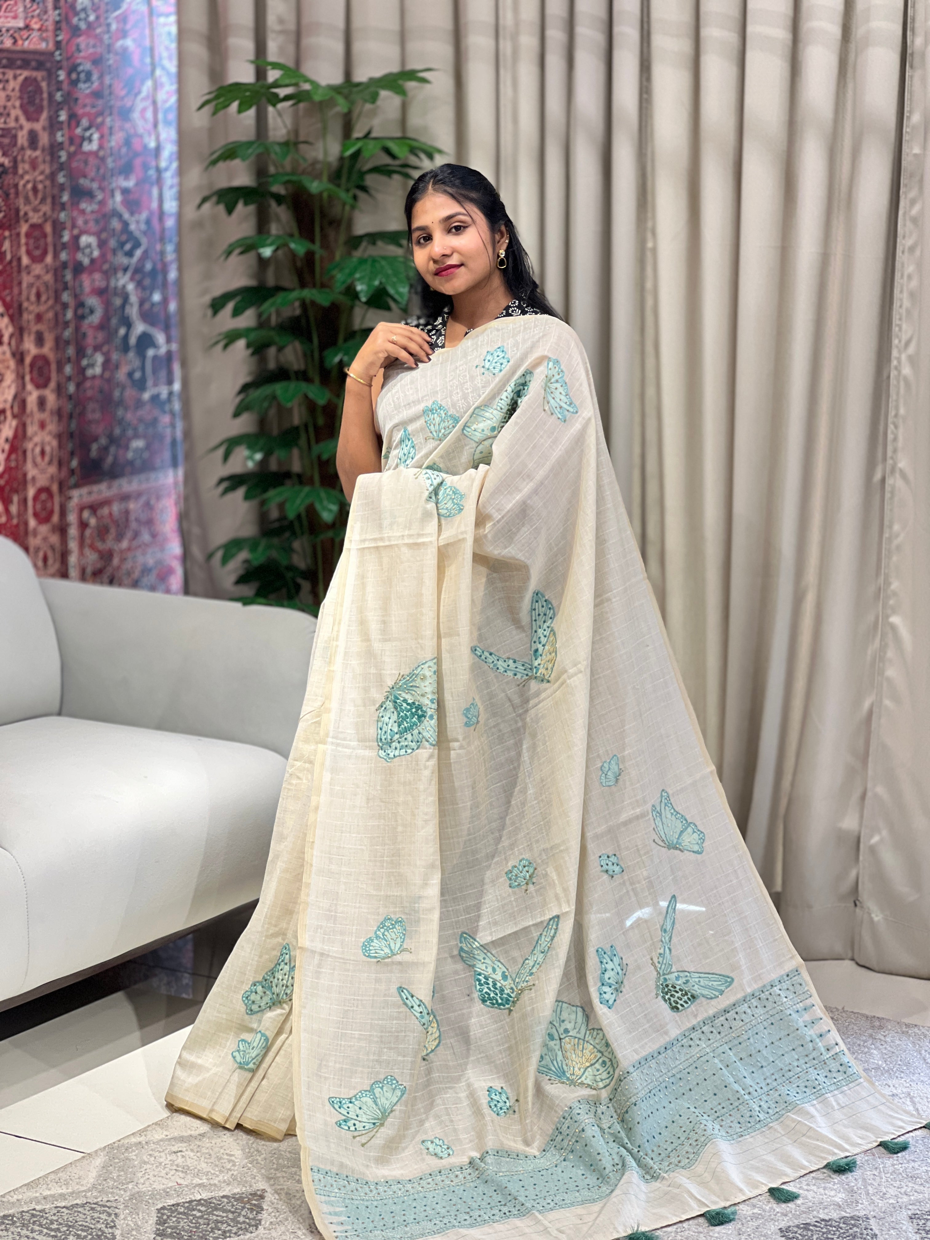 Hand Embroidery Detailed Chanderi Saree | BLD1692