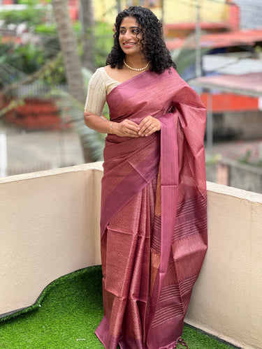 Zig-Zag Weaving Pattern Bamboo Tussar Saree |ACT1147