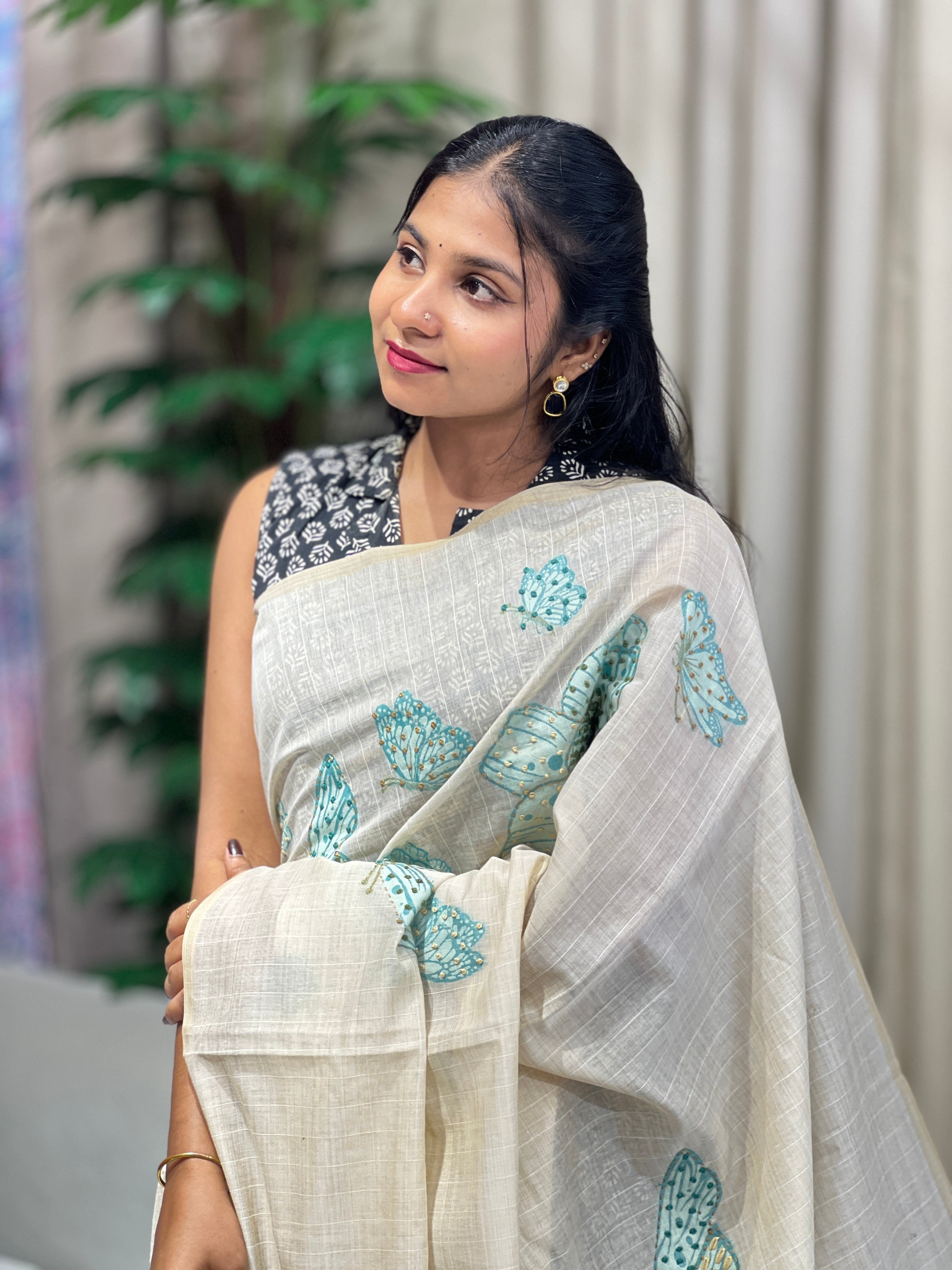 Hand Embroidery Detailed Chanderi Saree | BLD1692