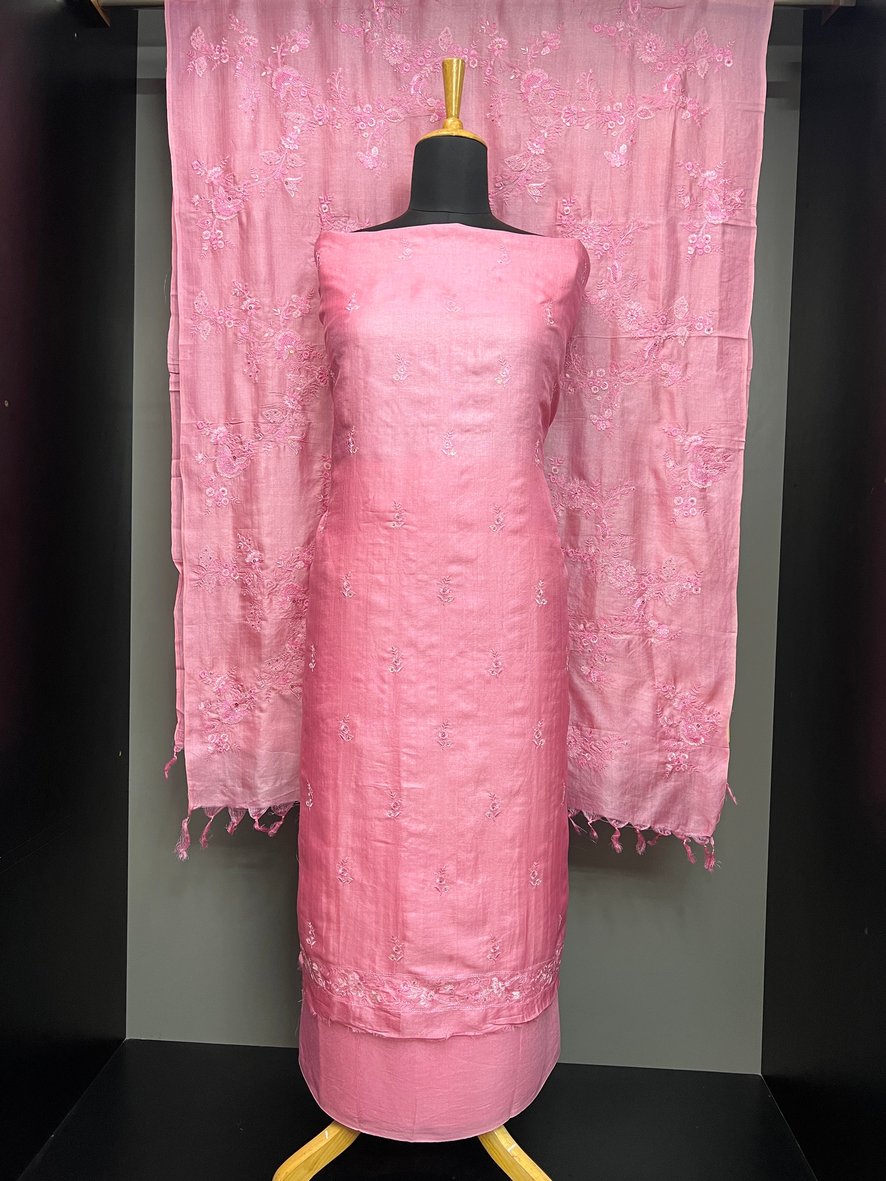 Thread Weaving Machine Embroidery Detailed Pure Tussar Salwar Set | SBS1406