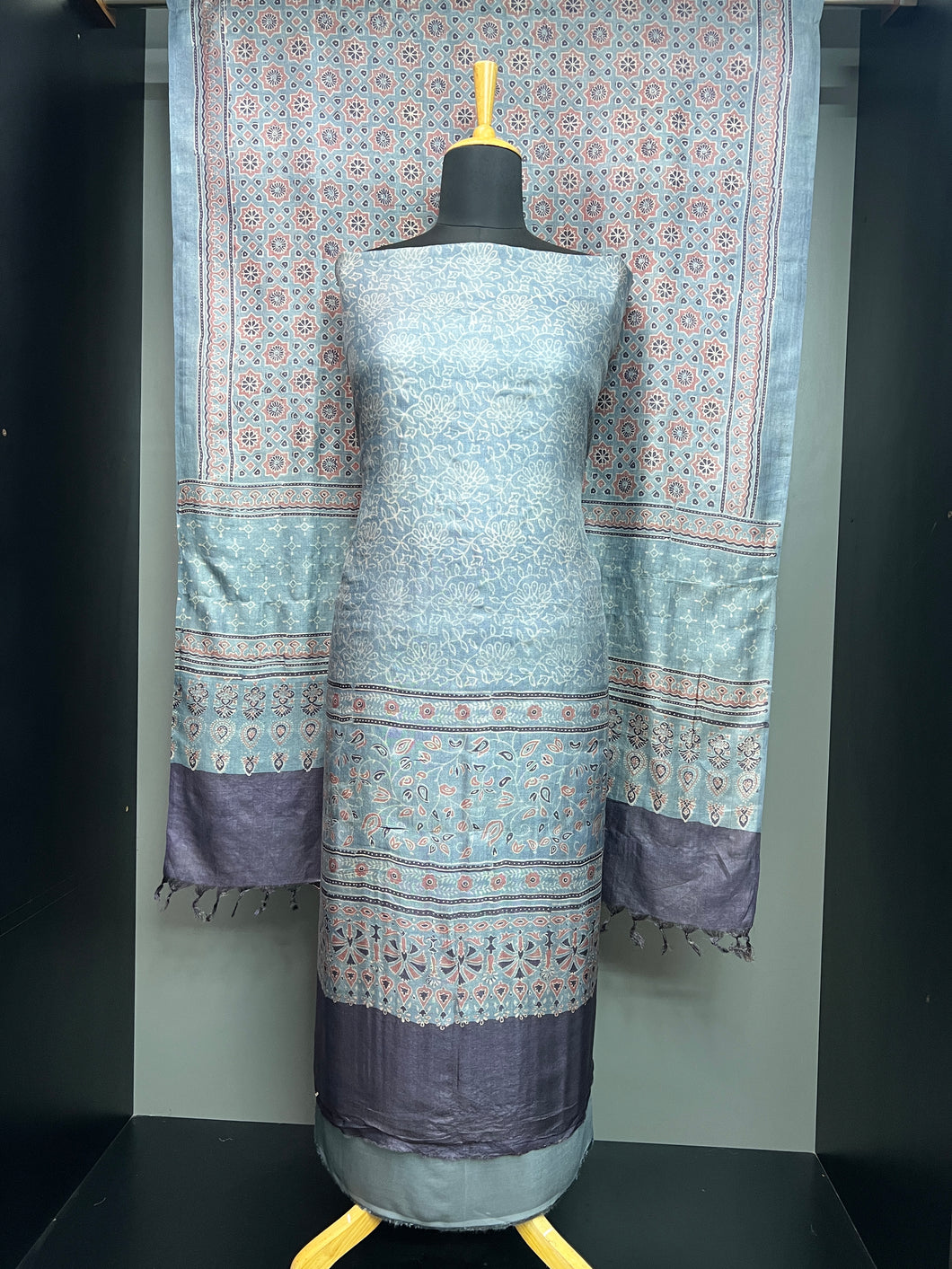 Digital Printed Ajrakh Inspired Pure Tussar Salwar Set | SBS1413