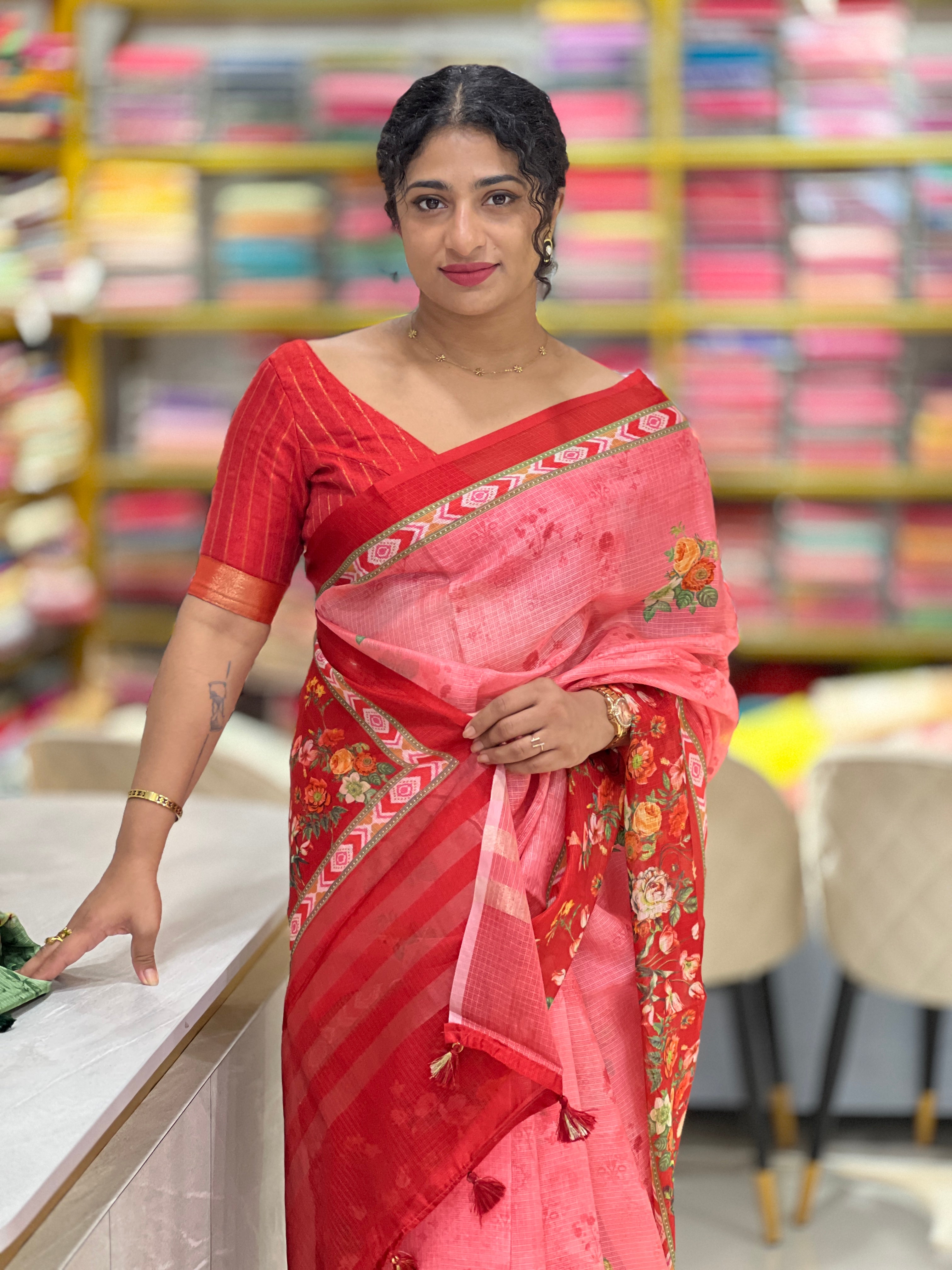 Floral Digital Printed Silky Kota Sarees | ACT736