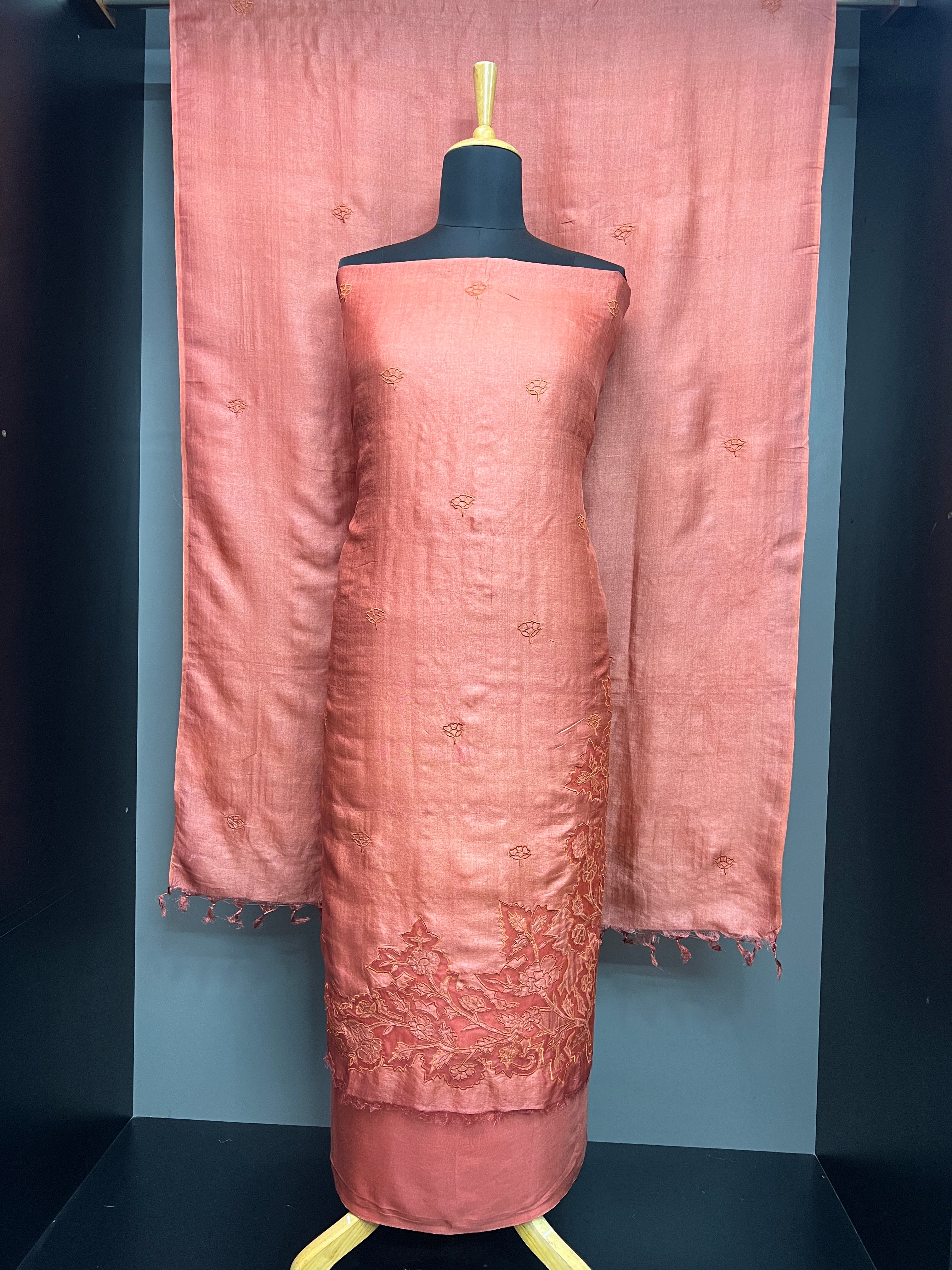 Applique Work Detailed Pure Tussar Salwar Set | SBS1408