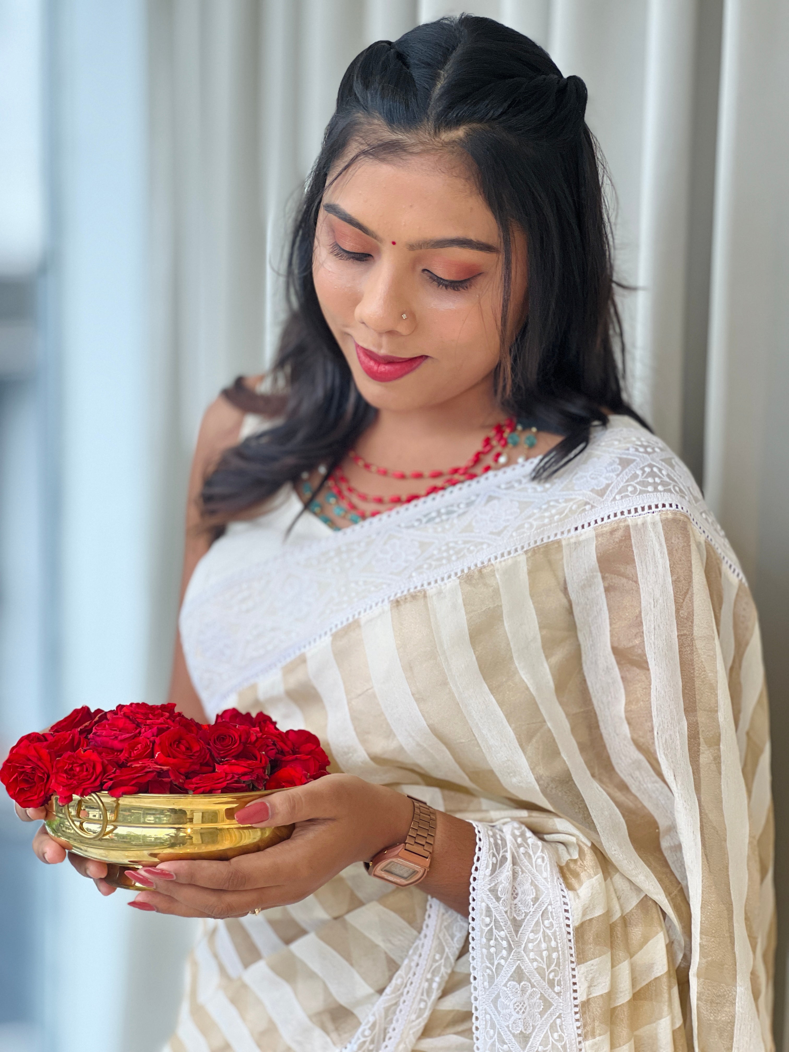 Lucknowi Inspired Embroidery Pattern Organza Saree | MM608