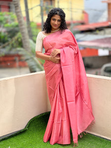 Check Weaving Pattern Bamboo Tussar Saree | ACT1146
