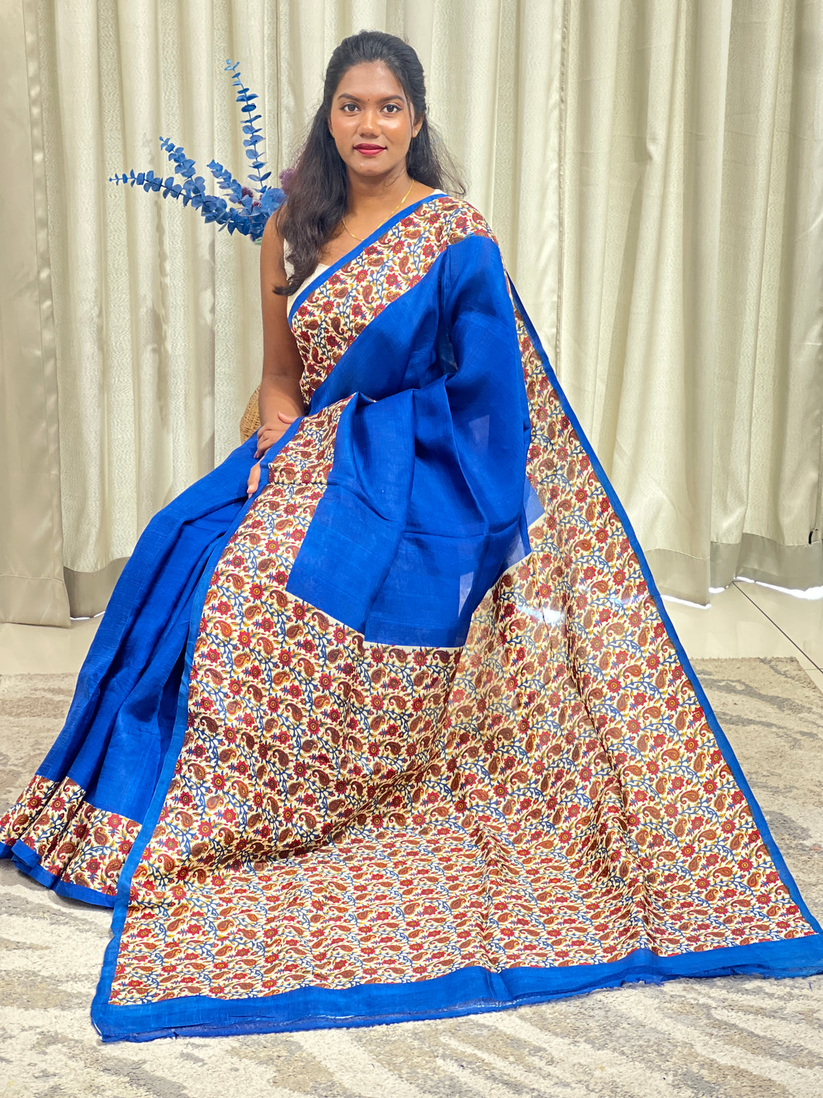 Kalamkari Printed Pattern Bishnupuri Silk Saree | AHD1947