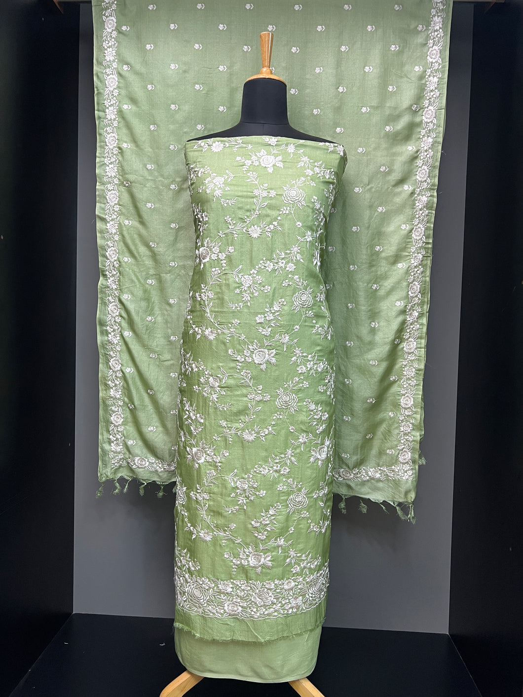 Floral Embroidery Detailed Pure Tussar Salwar Set | SBS1386
