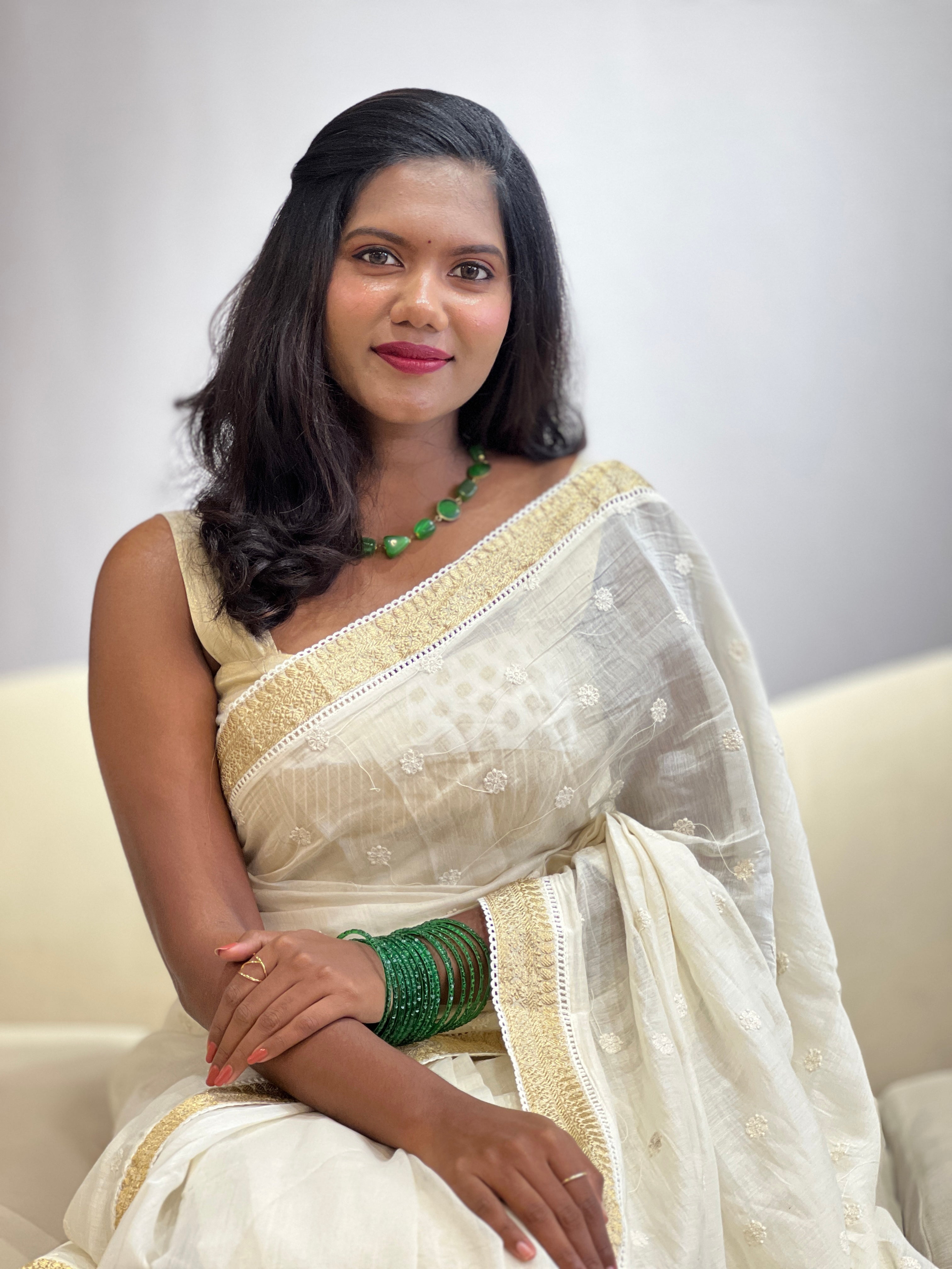 Lucknowi Inspired Buta Machine Embroidery Mul Chanderi Saree | MM610