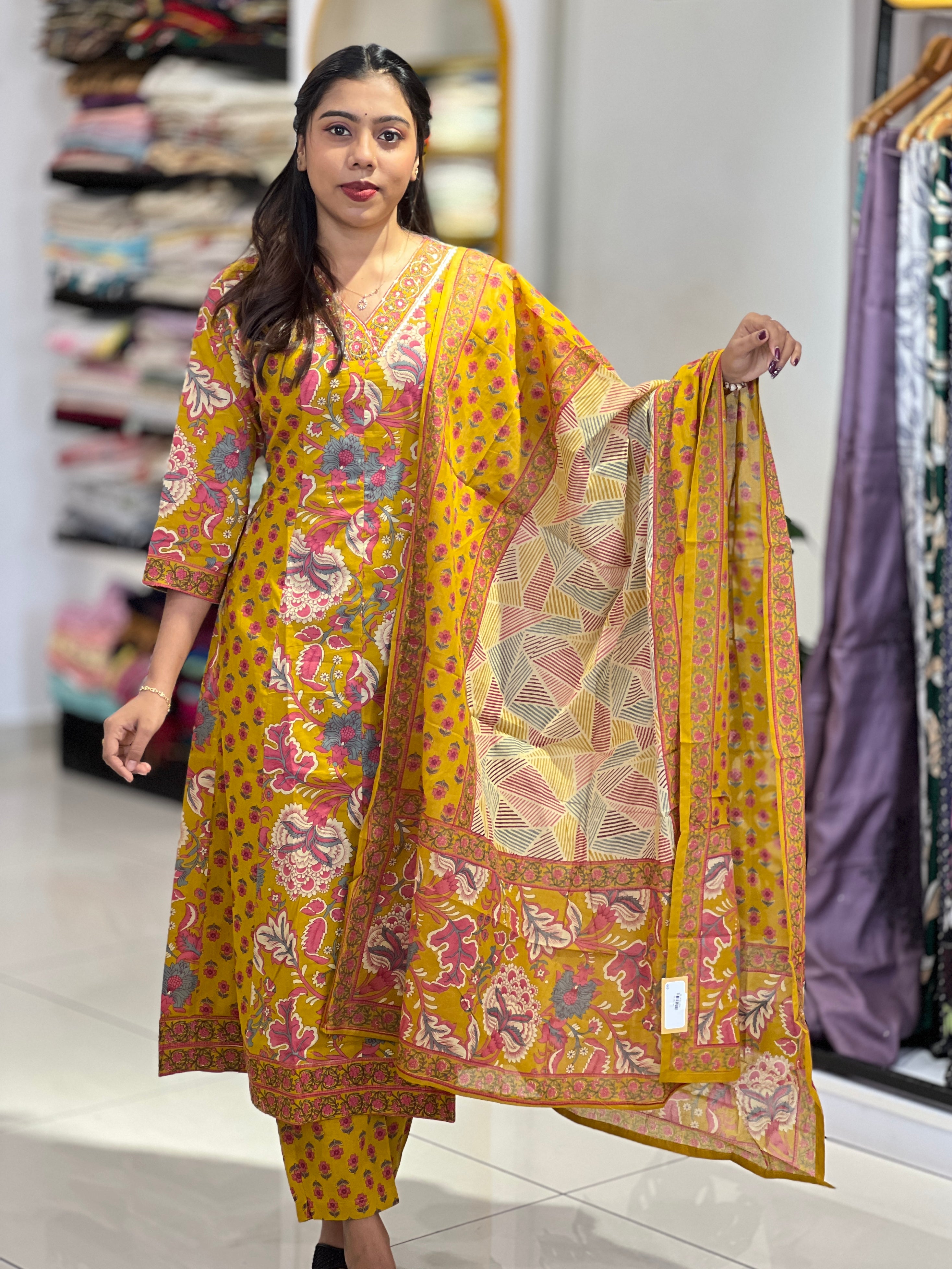 Floral Printed Cotton Kurta Set | UNM109