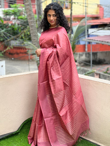 Lehar Weaving Pattern Bamboo Tussar Saree | ACT1140