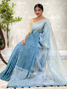 Shaded Patterned Linen Saree | DLS307