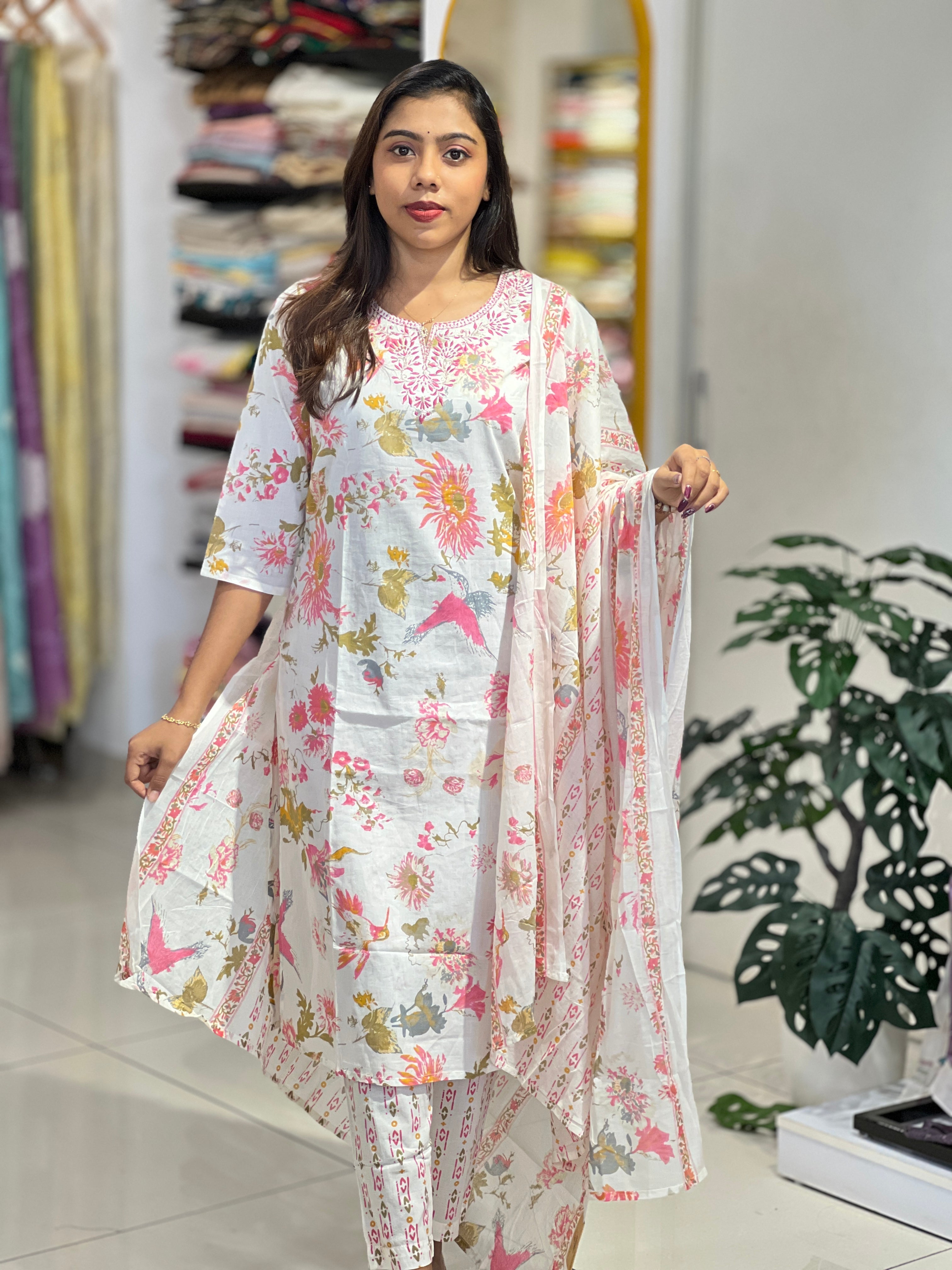 Floral Printed Cotton Kurta Set | UNM119