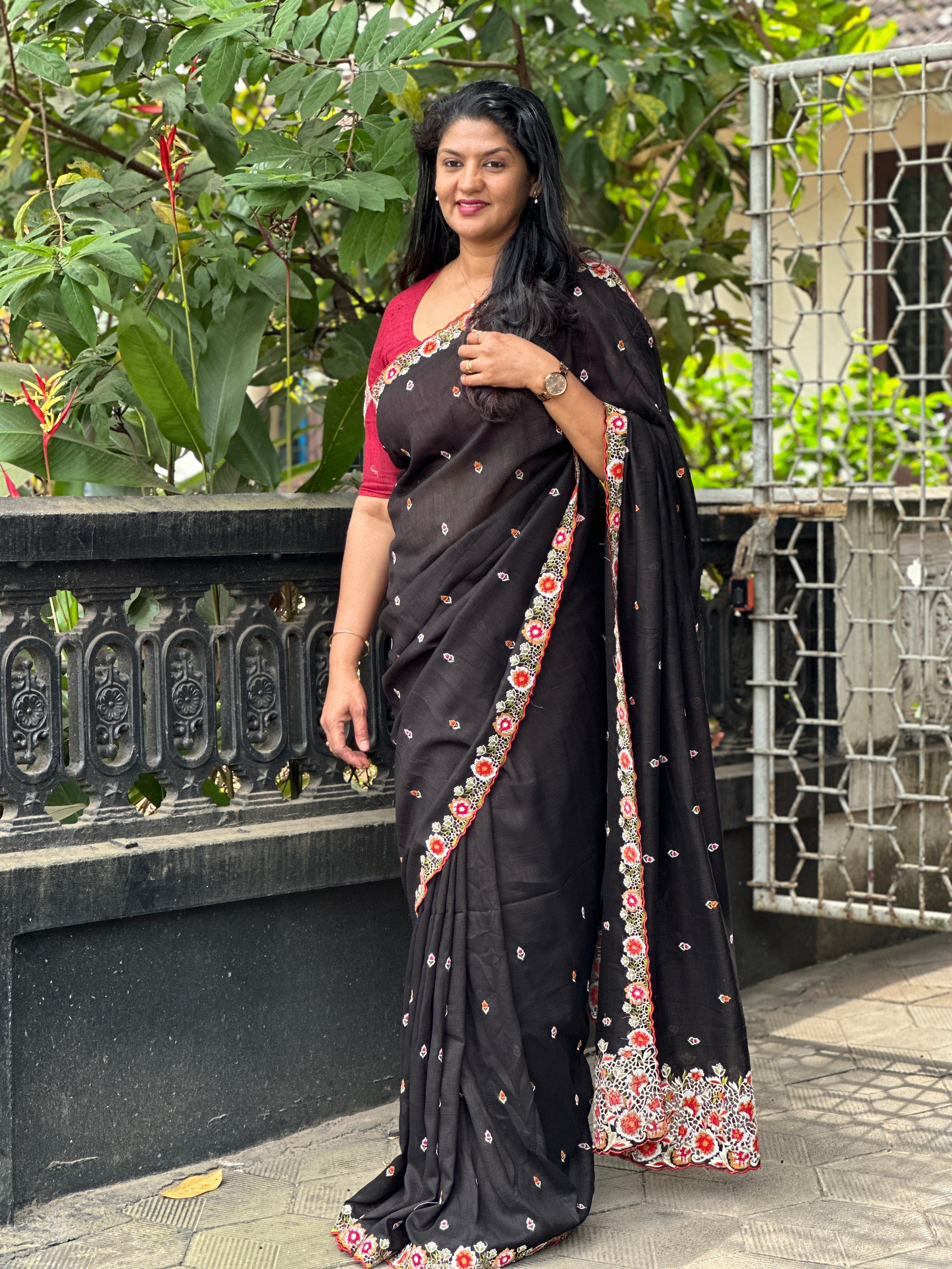 Embroidery Border Patterned Vichitra Silk Saree | RP531