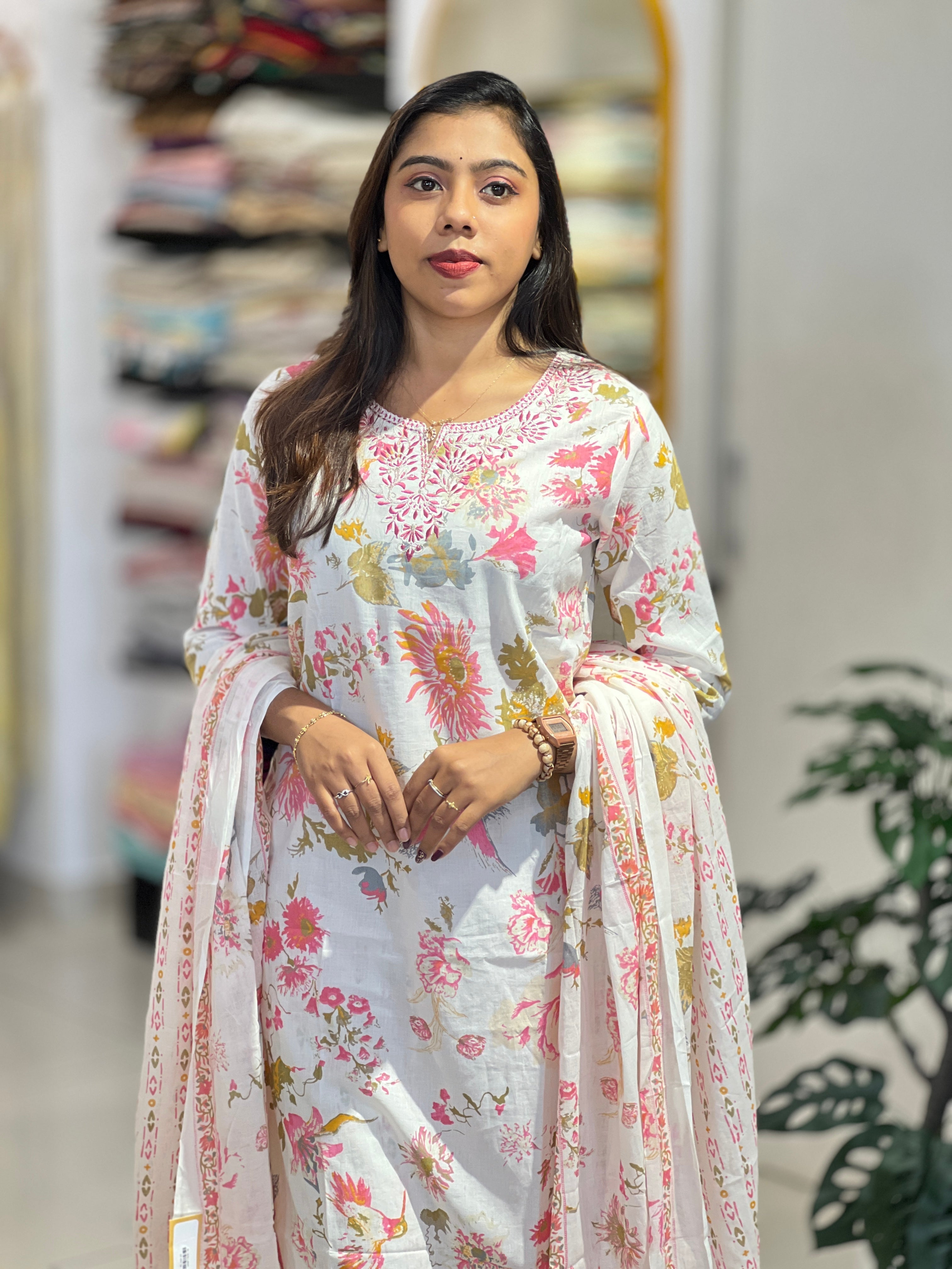 Floral Printed Cotton Kurta Set | UNM119