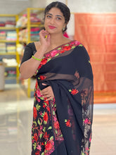 Kashida Inspired Machine Embroidery Georgette Saree  | HK253
