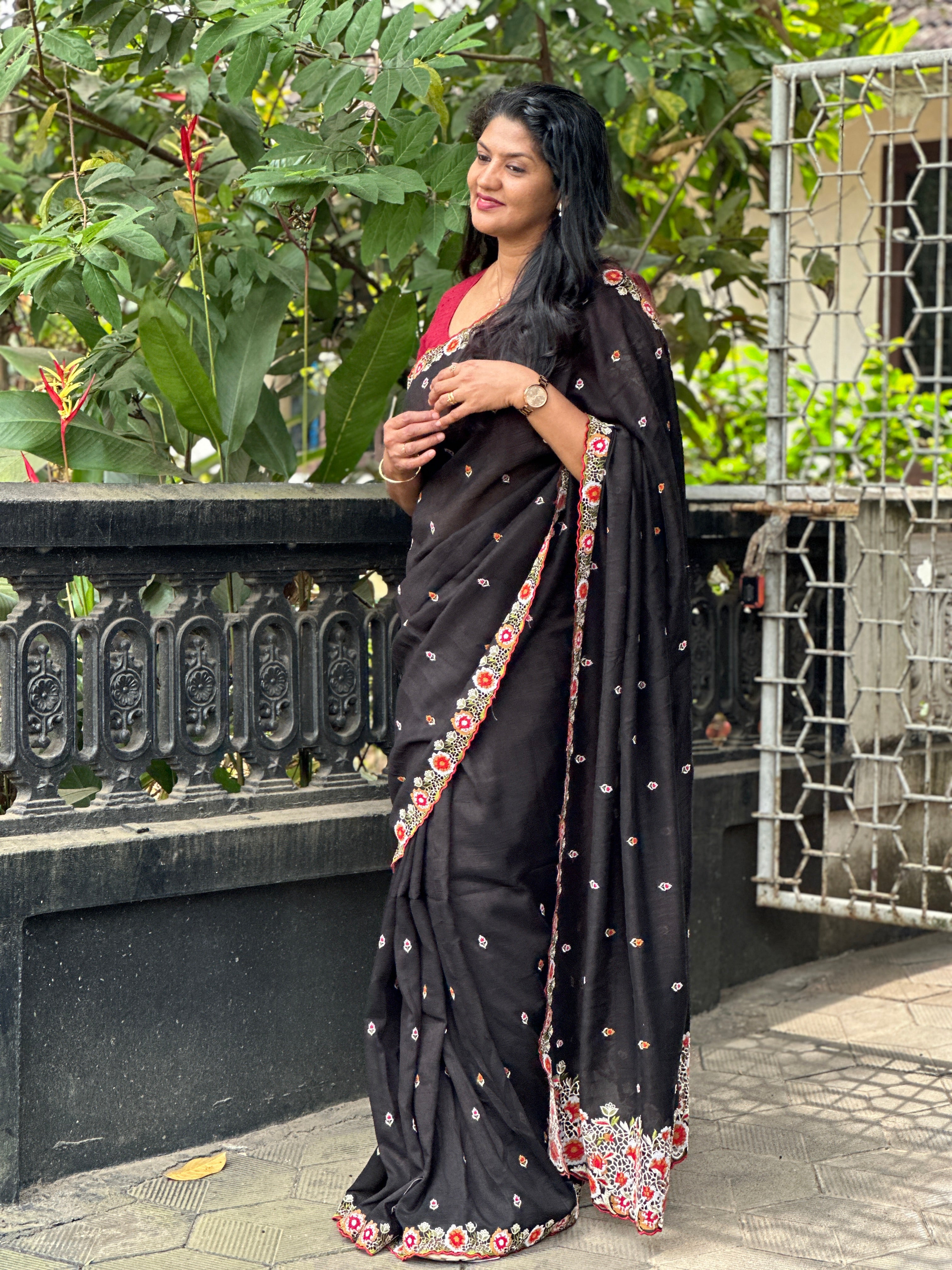 Embroidery Border Patterned Vichitra Silk Saree | RP531