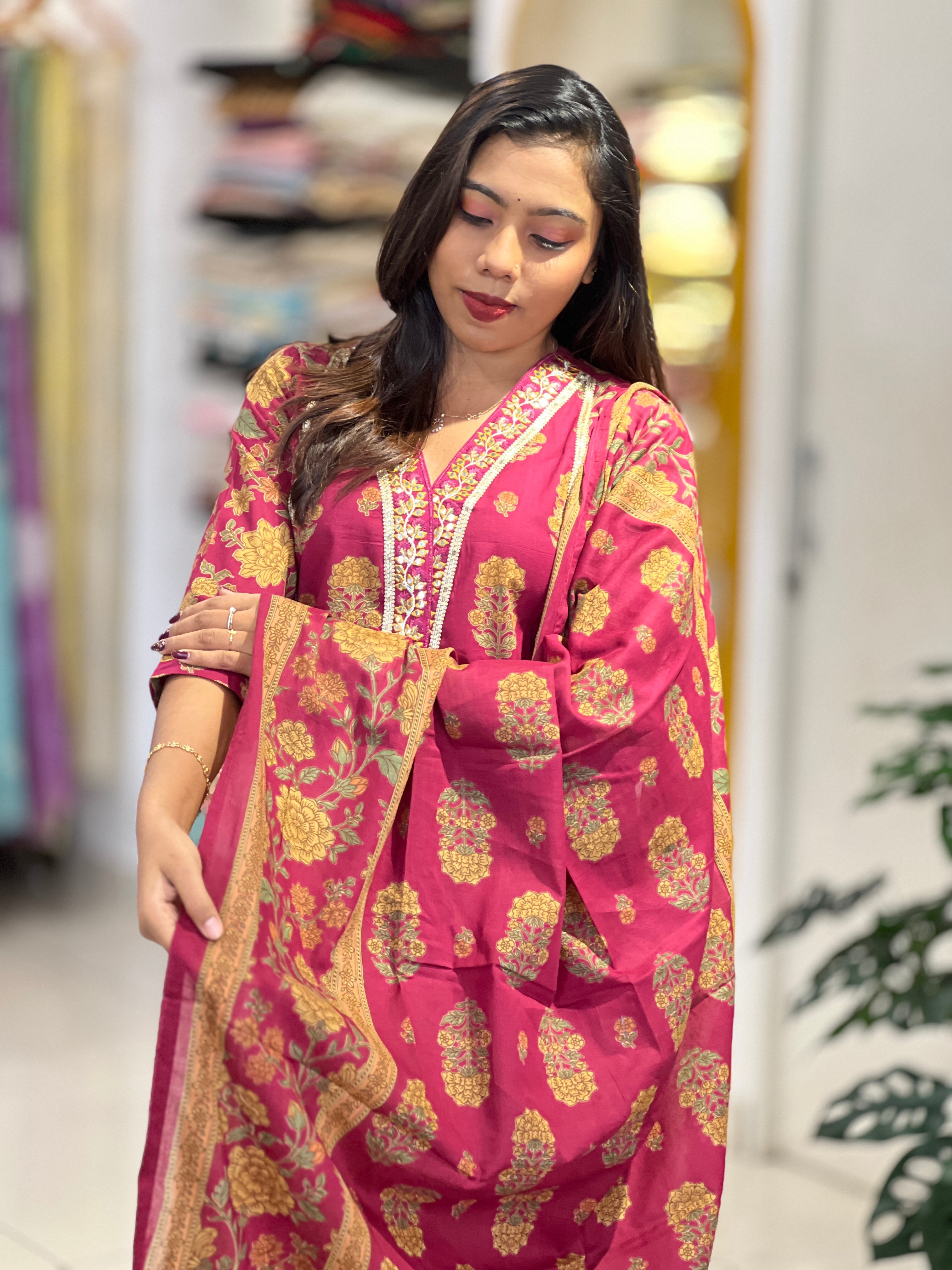 Floral Printed Cotton Kurta Set | UNM120