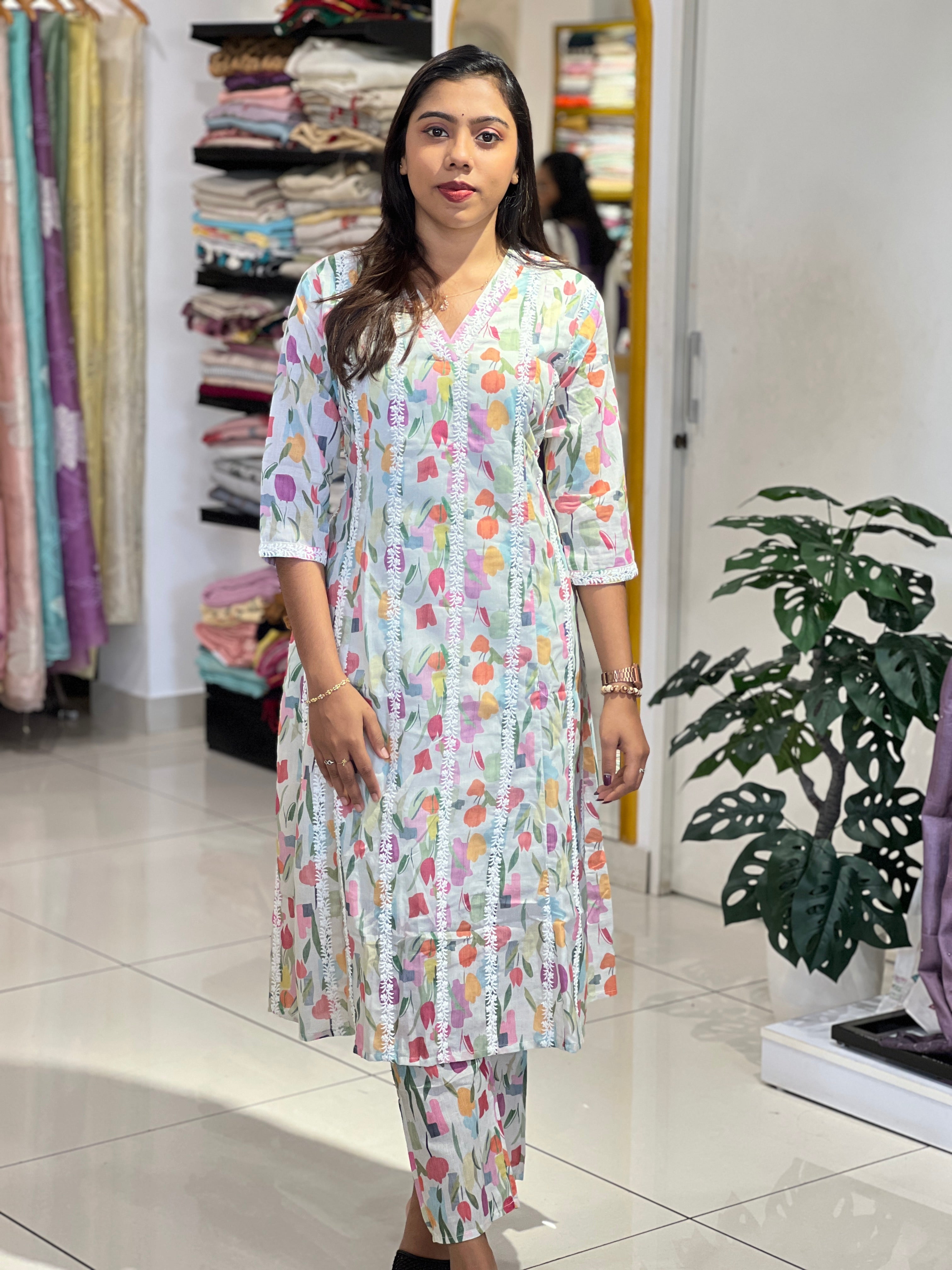 Floral Printed Cotton Kurta Set | UNM101