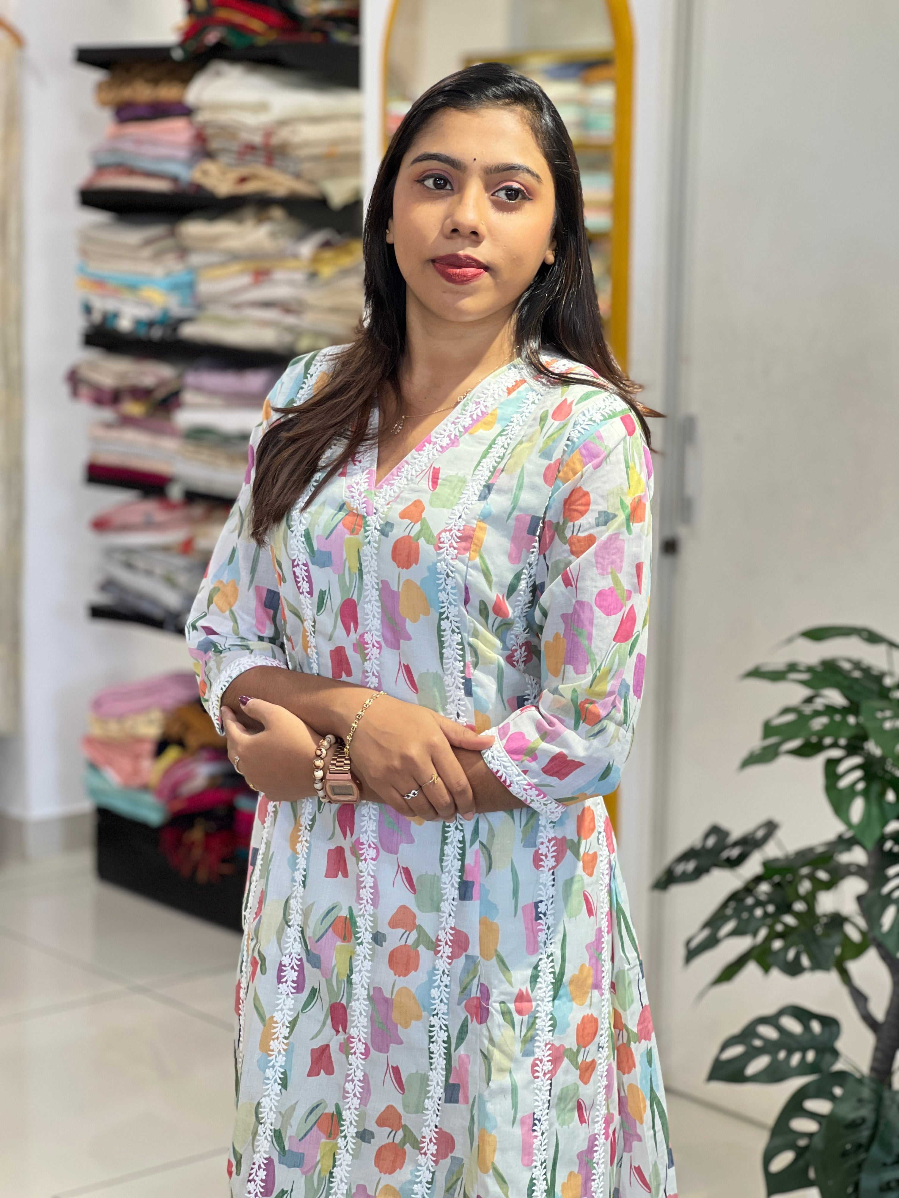 Floral Printed Cotton Kurta Set | UNM101