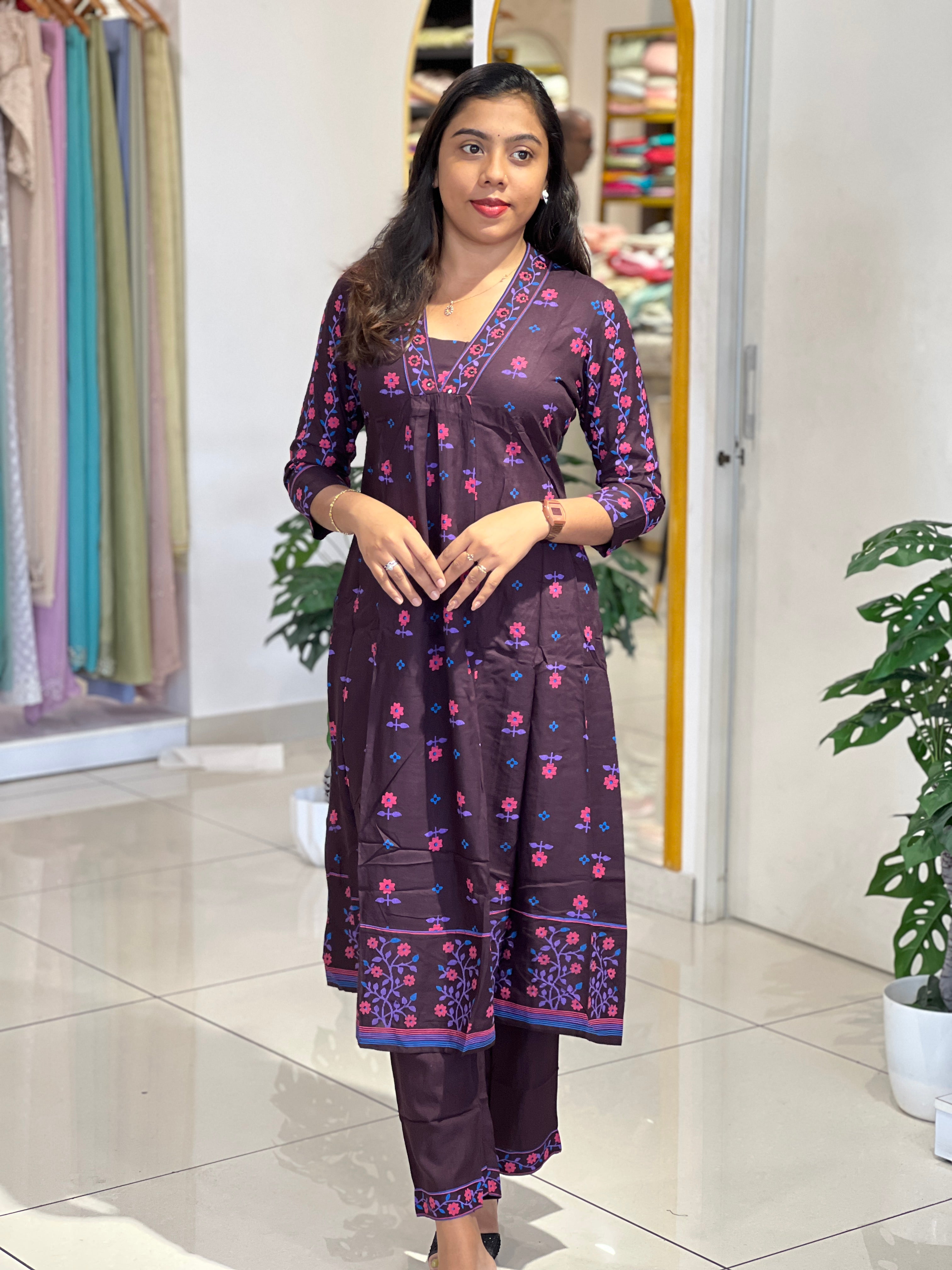 Printed Pattern Cotton Kurta Set | OMF179
