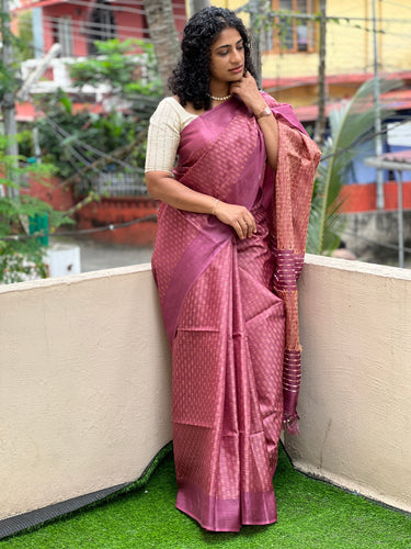 Geometric Weaving Pattern Bamboo Tussar Saree | ACT1136