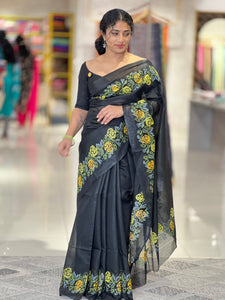 Floral Cross Stitch Embroidered Silky Kota Saree | NHH467