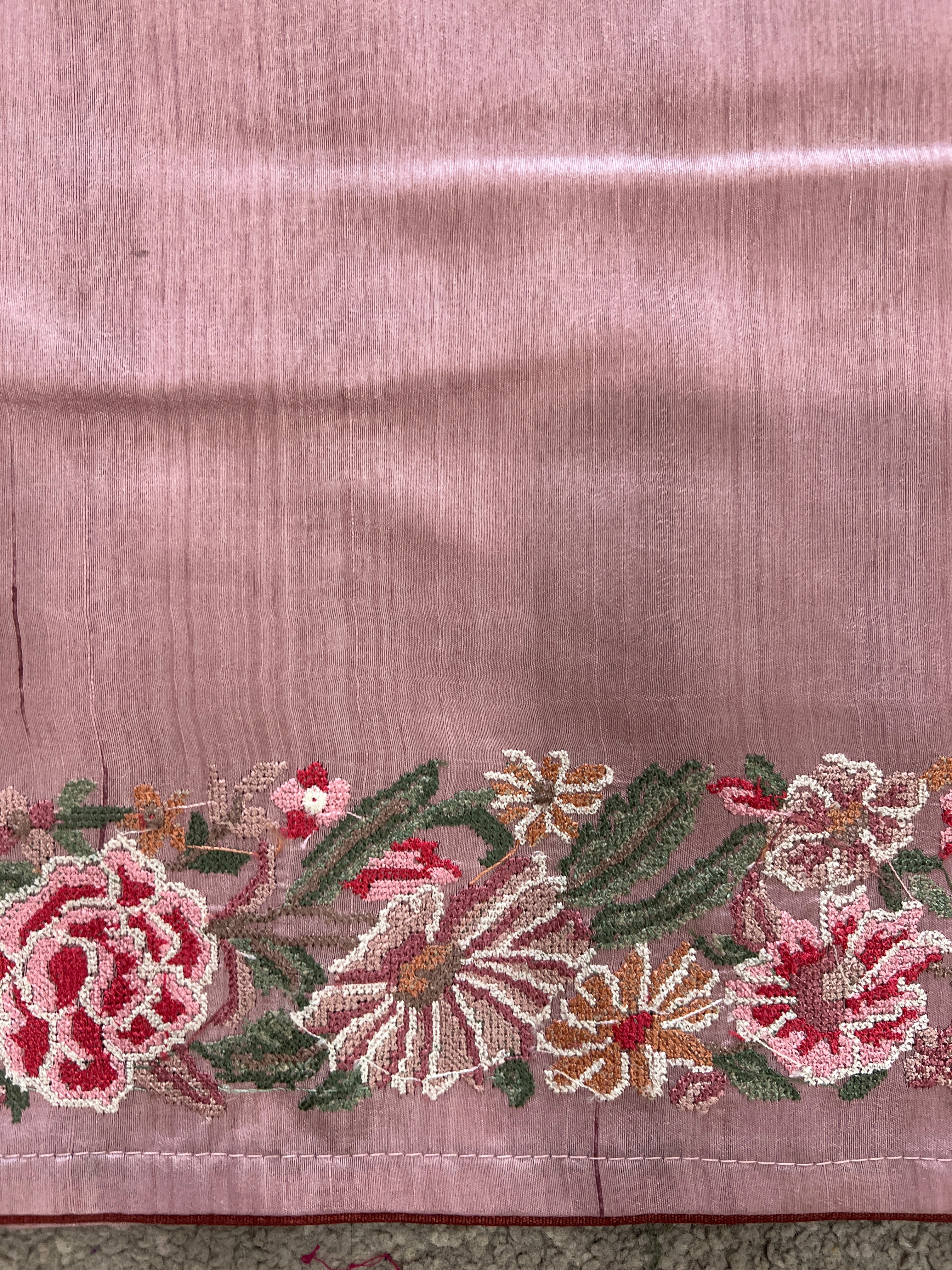 Cross Stitch & Lucknowi Embroidered Semi Tussar Saree | SUN155