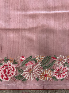Cross Stitch & Lucknowi Embroidered Semi Tussar Saree | SUN155