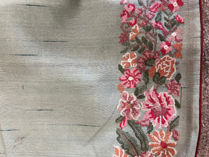 Cross Stitch & Lucknowi Embroidered Semi Tussar Saree | SUN154