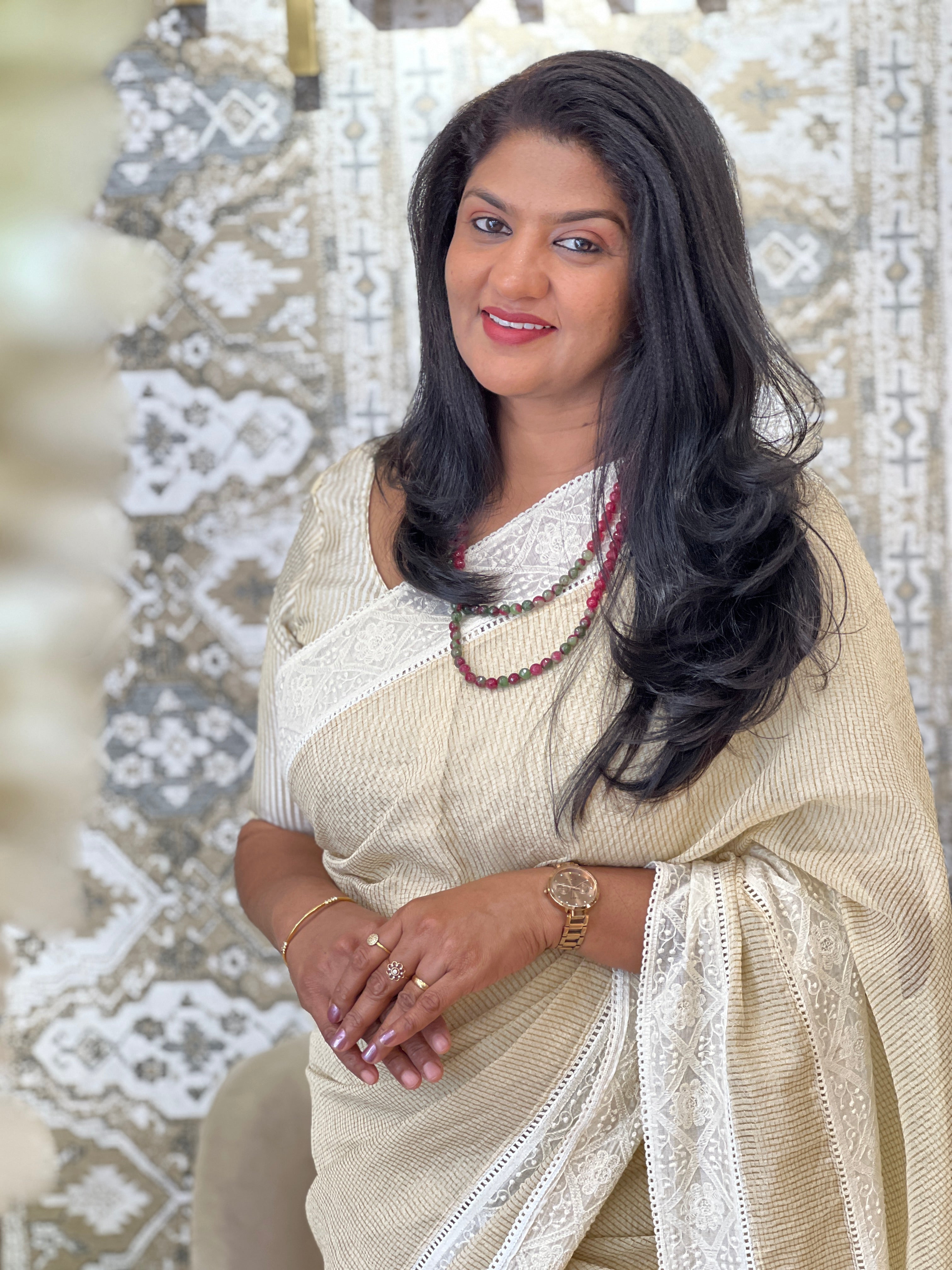 Lucknowi Inspired Embroidery Pattern Mul Chanderi Saree | MM607