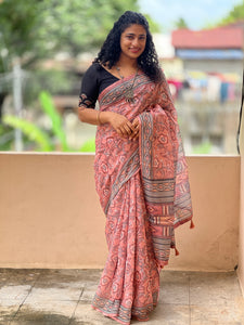 Kalamkari Printed Bhagalpuri Linen Saree | GMS135