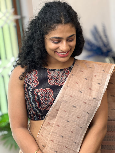 Ajark Printed & Kantha Weaving Cotton Unstitched Blouse | BM162