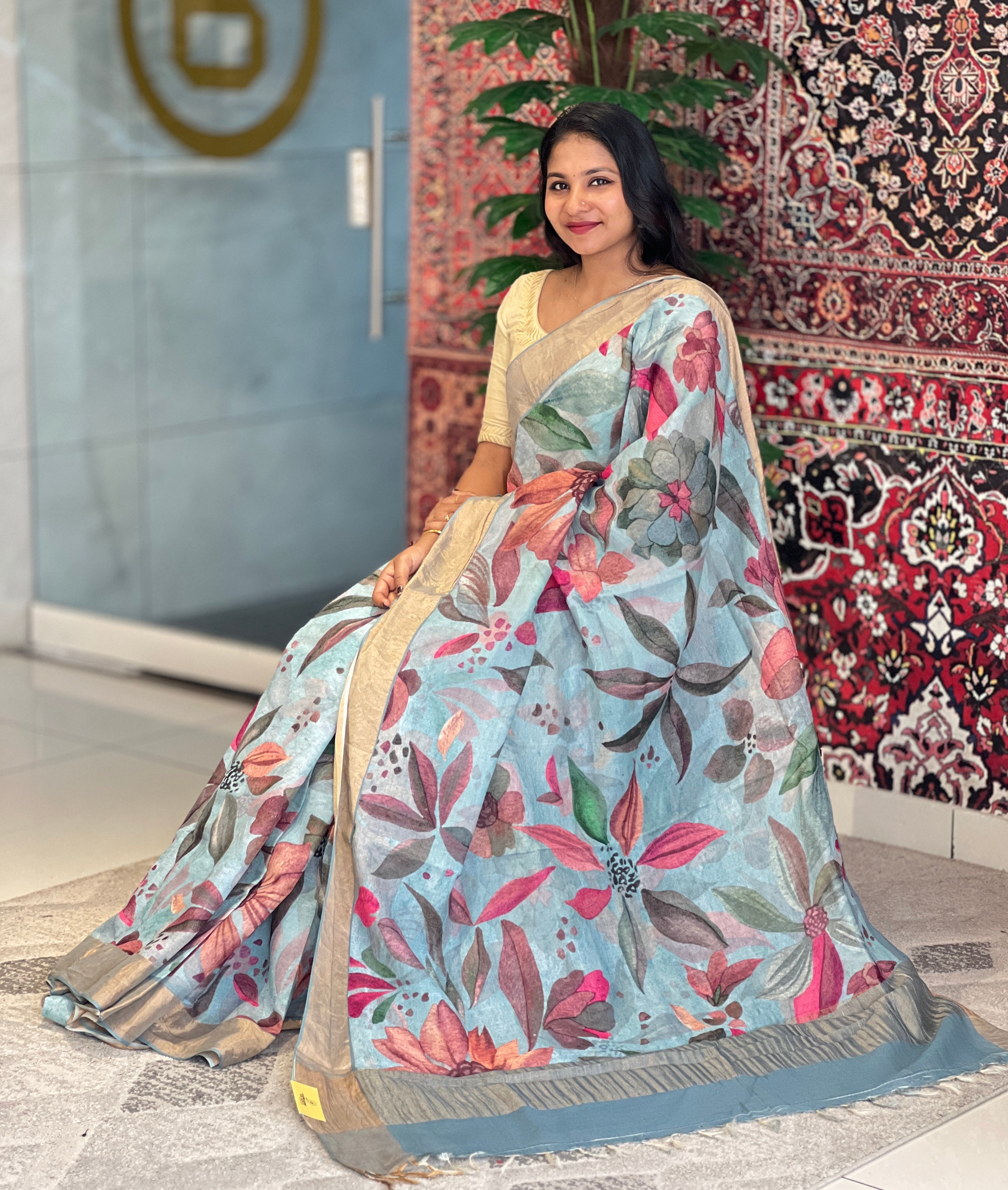 Floral Digital Printed Muga Tussar Saree | MR178