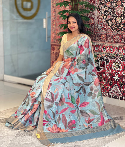 Floral Digital Printed Muga Tussar Saree | MR178