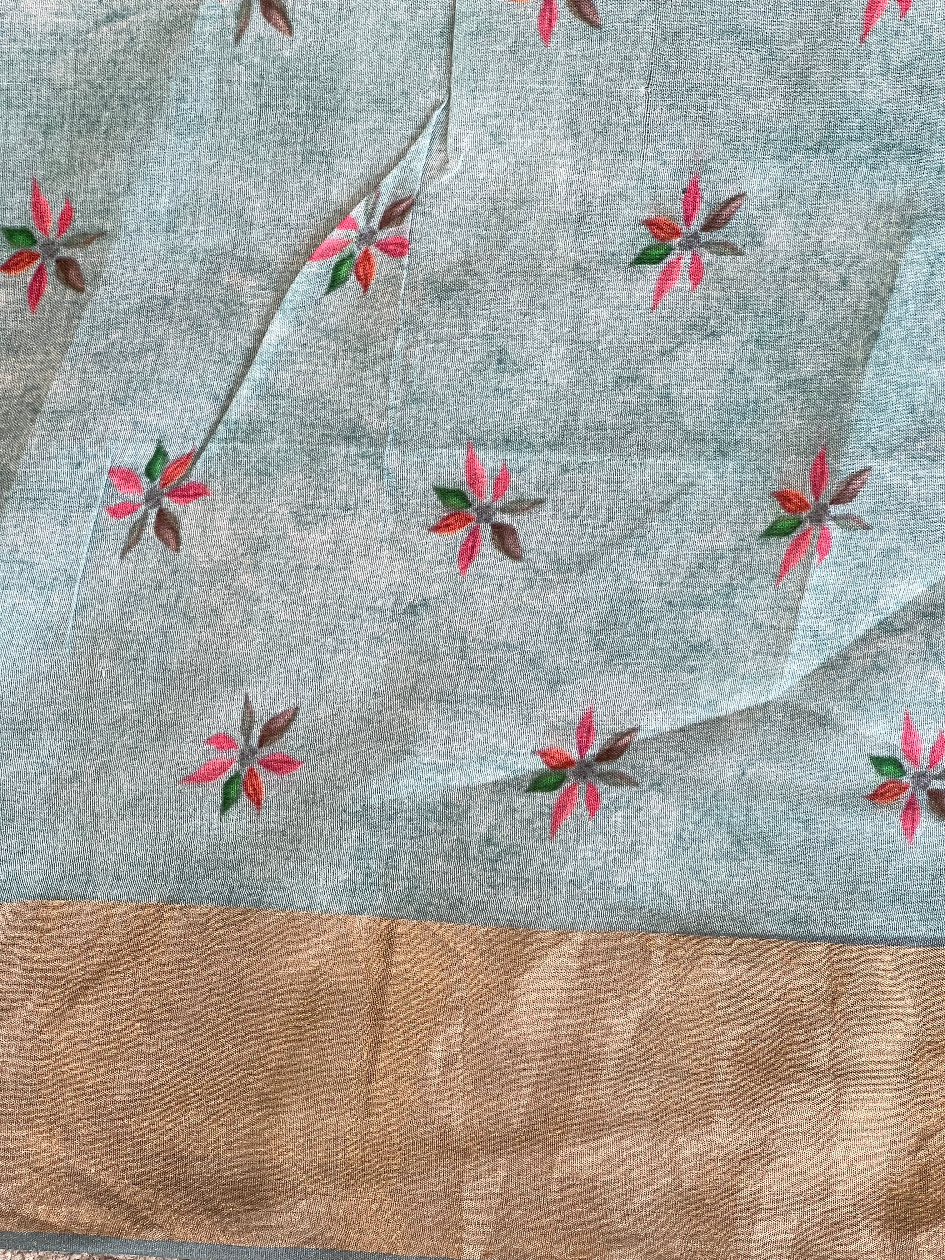 Floral Digital Printed Muga Tussar Saree | MR178