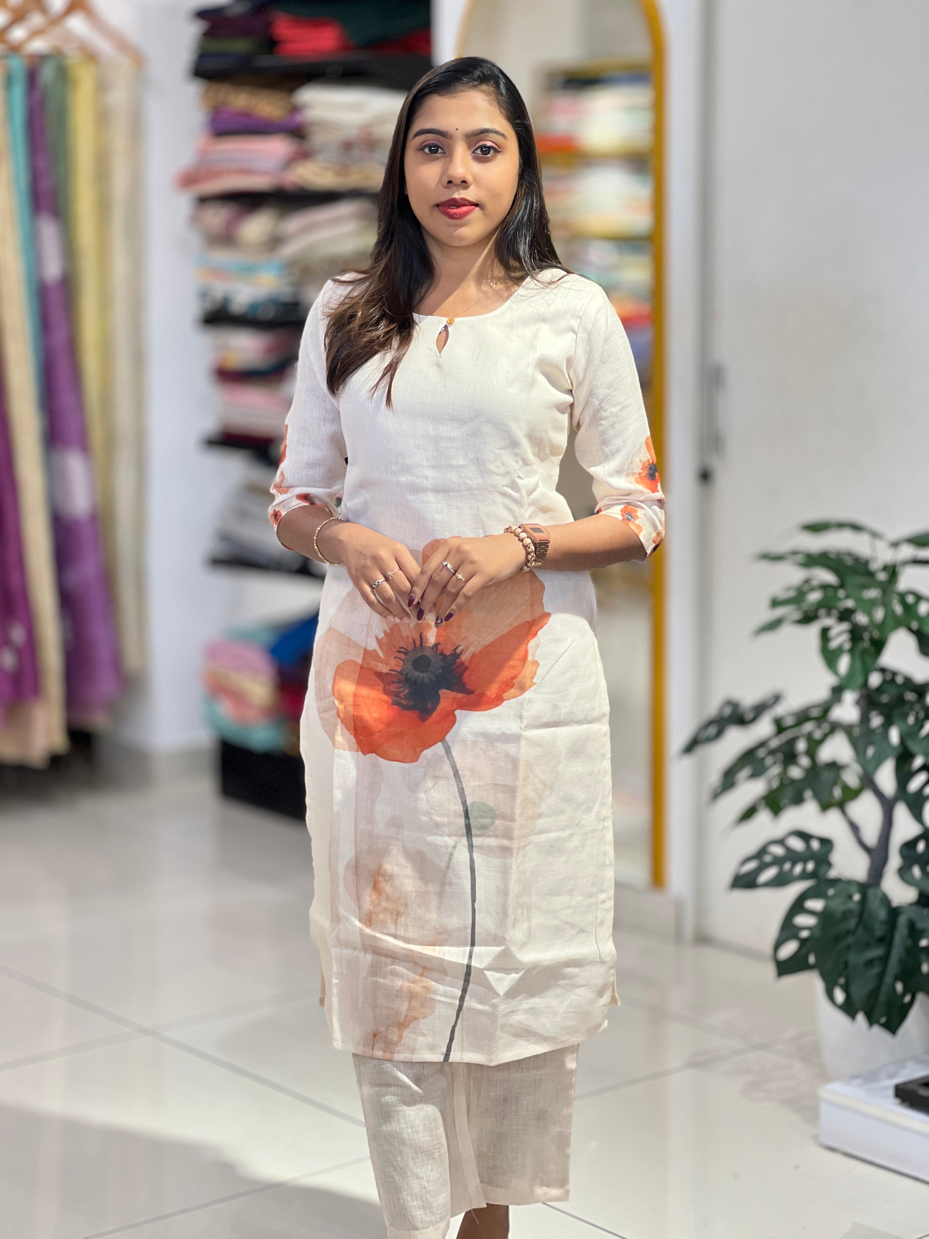 Floral Digital Printed Semi Linen Kurta Set | UNM116