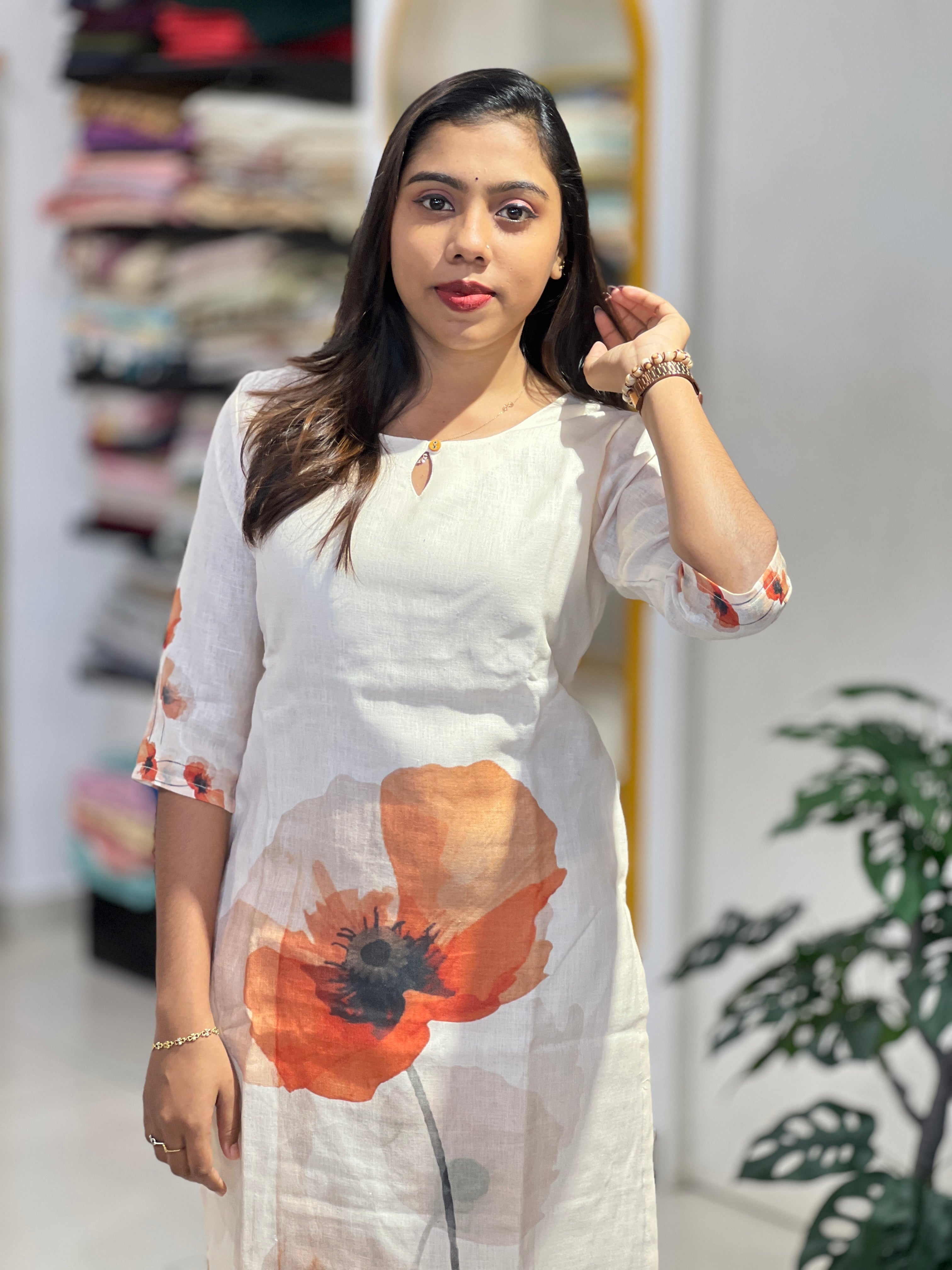 Floral Digital Printed Semi Linen Kurta Set | UNM116