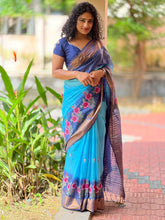 Cross Stitch Embroidery Bhagalpuri Linen Saree | NHH195