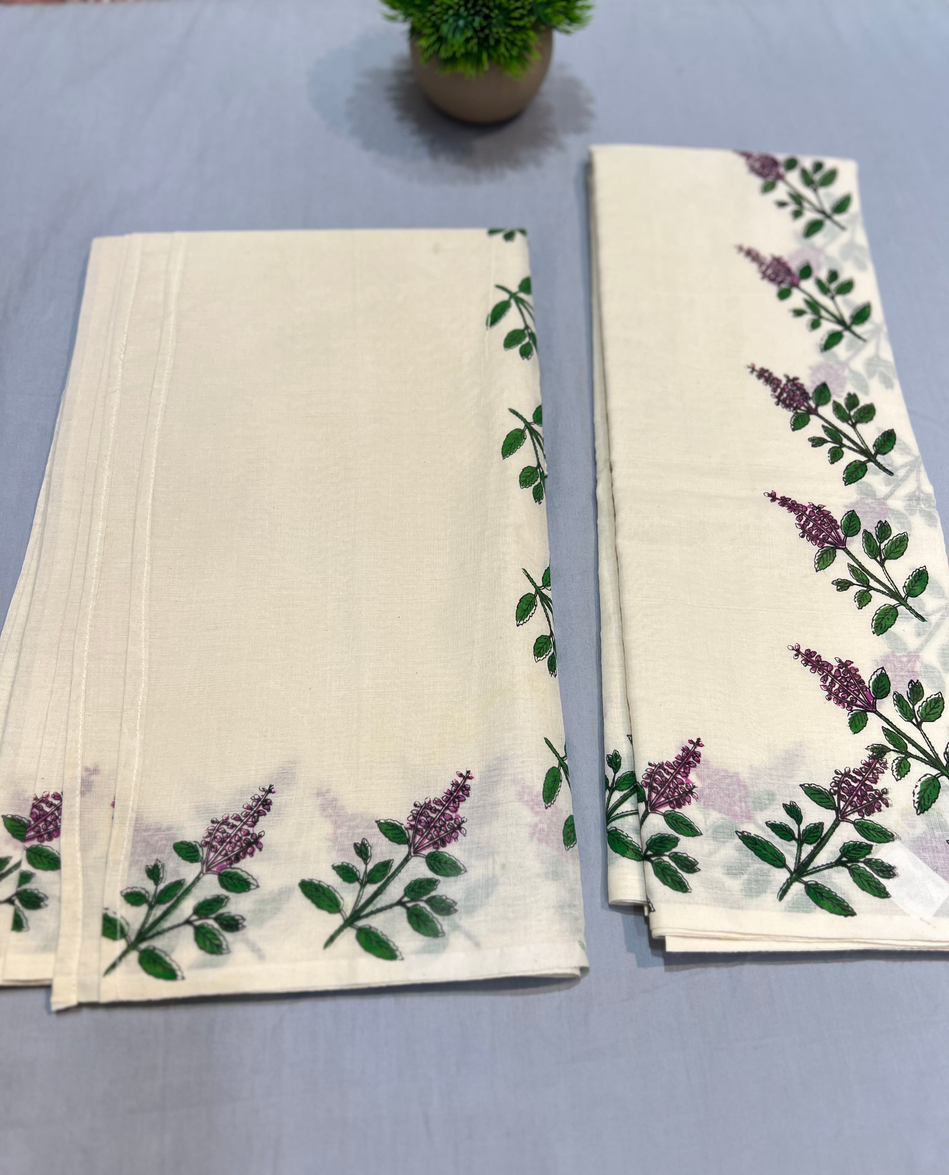 Floral Hand Block Printed Cotton Set Mundu |RAV107