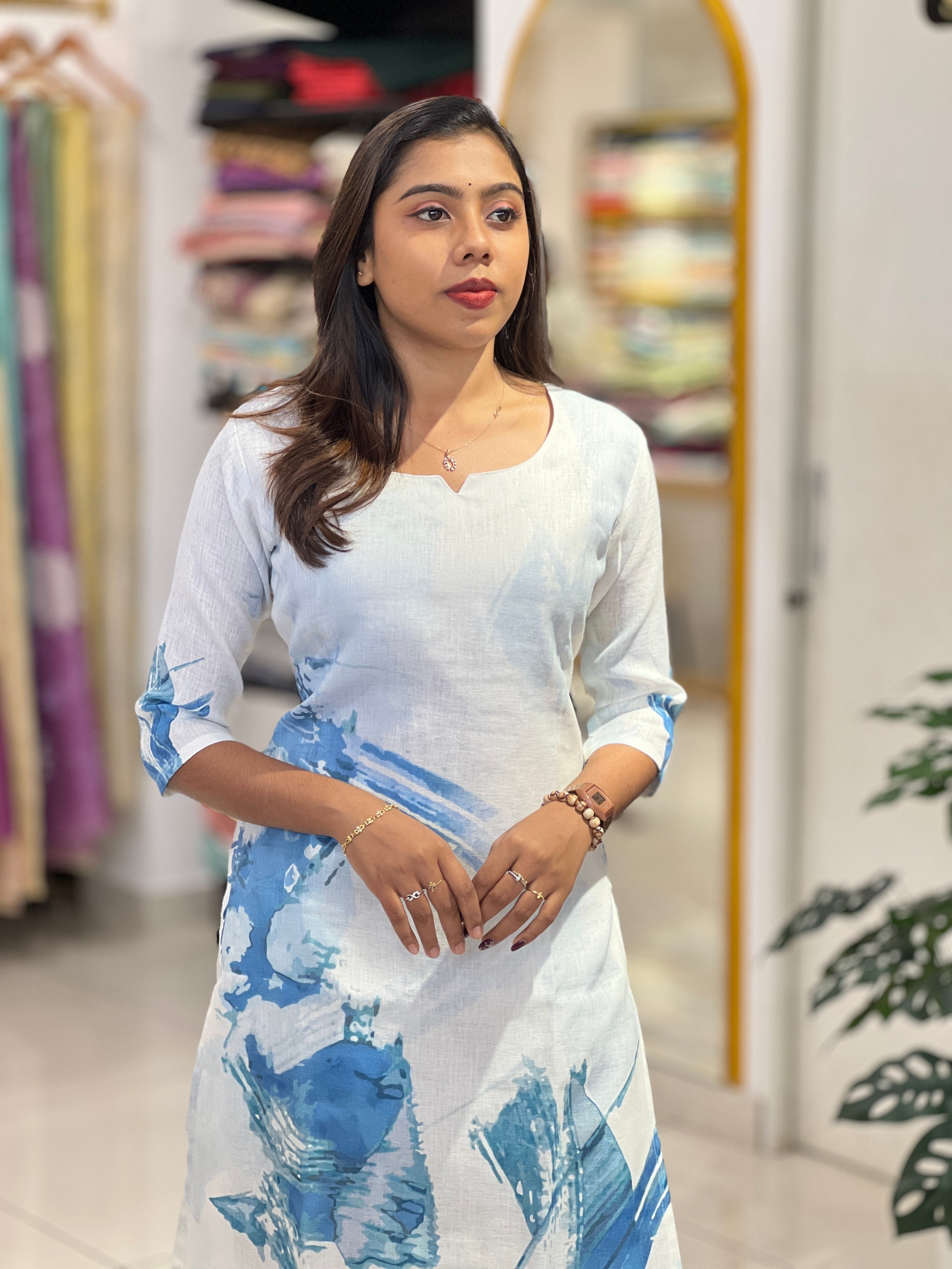 Abstract Digital Printed Semi Linen Kurta Set | UNM117